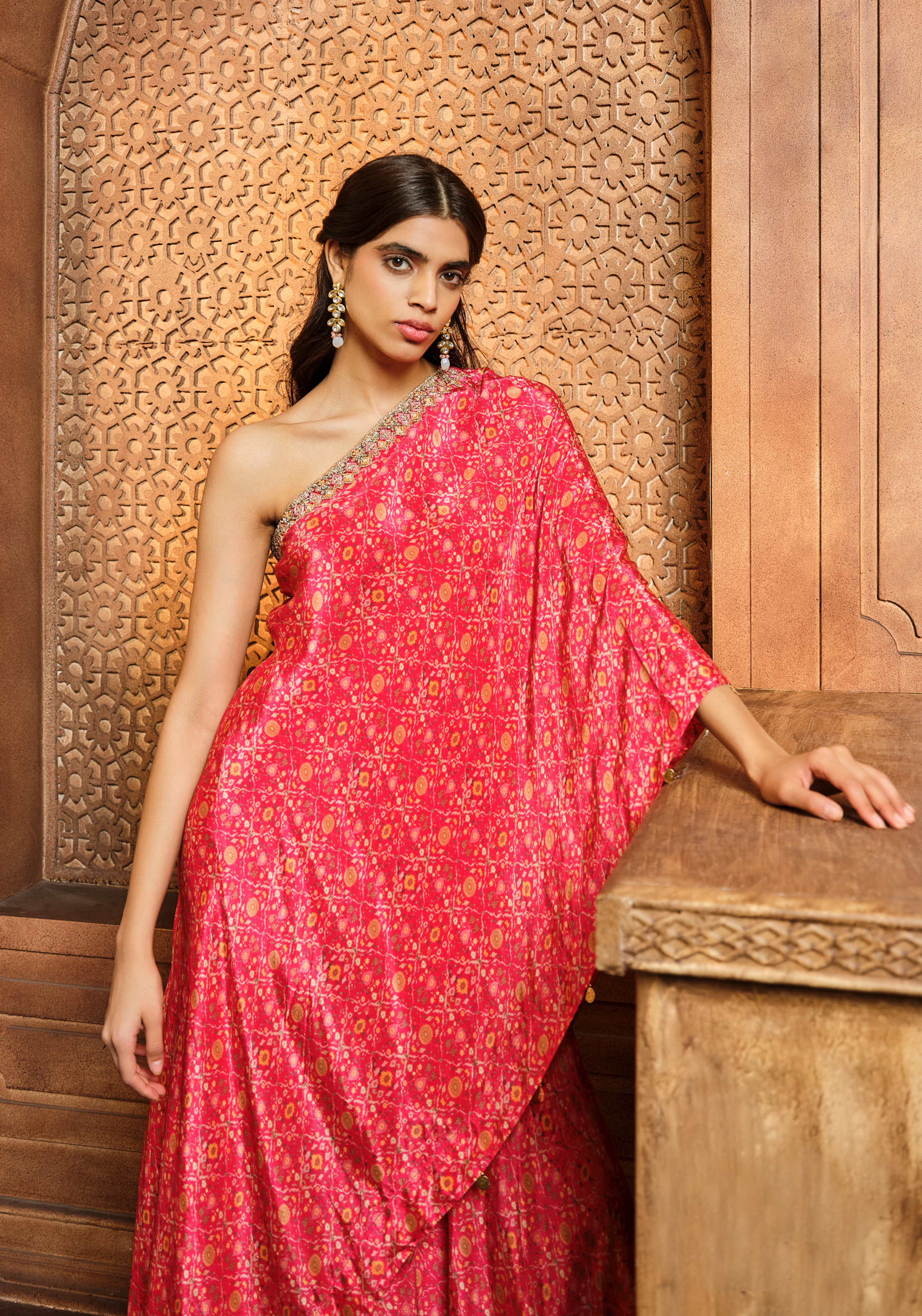 Vermillion Red One Shoulder Top and Sharara