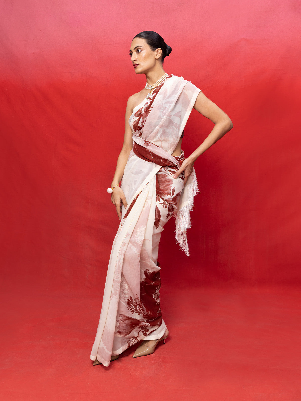 Handwoven Ivory Georgette Digital Print Saree