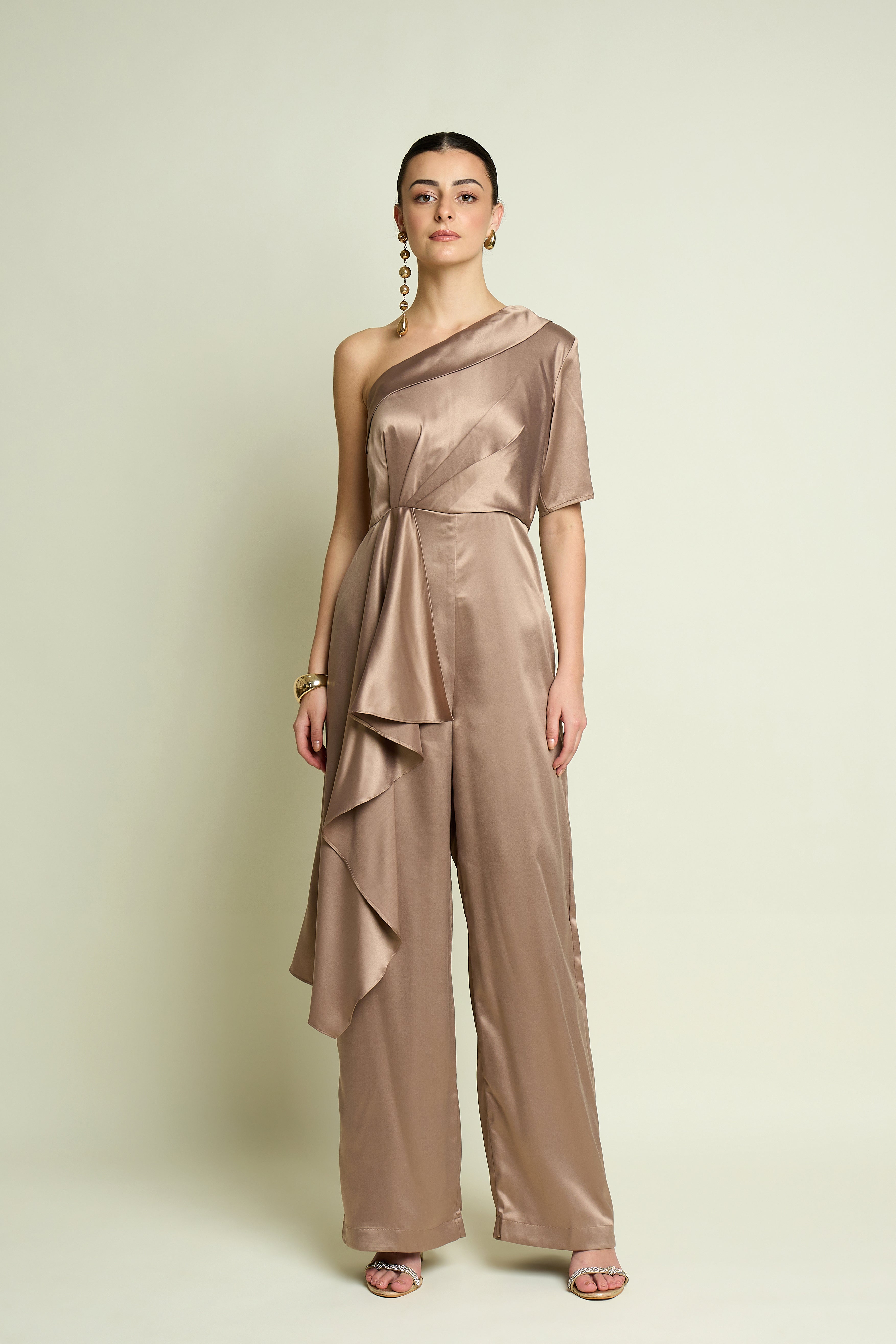 Champagne One Shoulder Jumpsuit