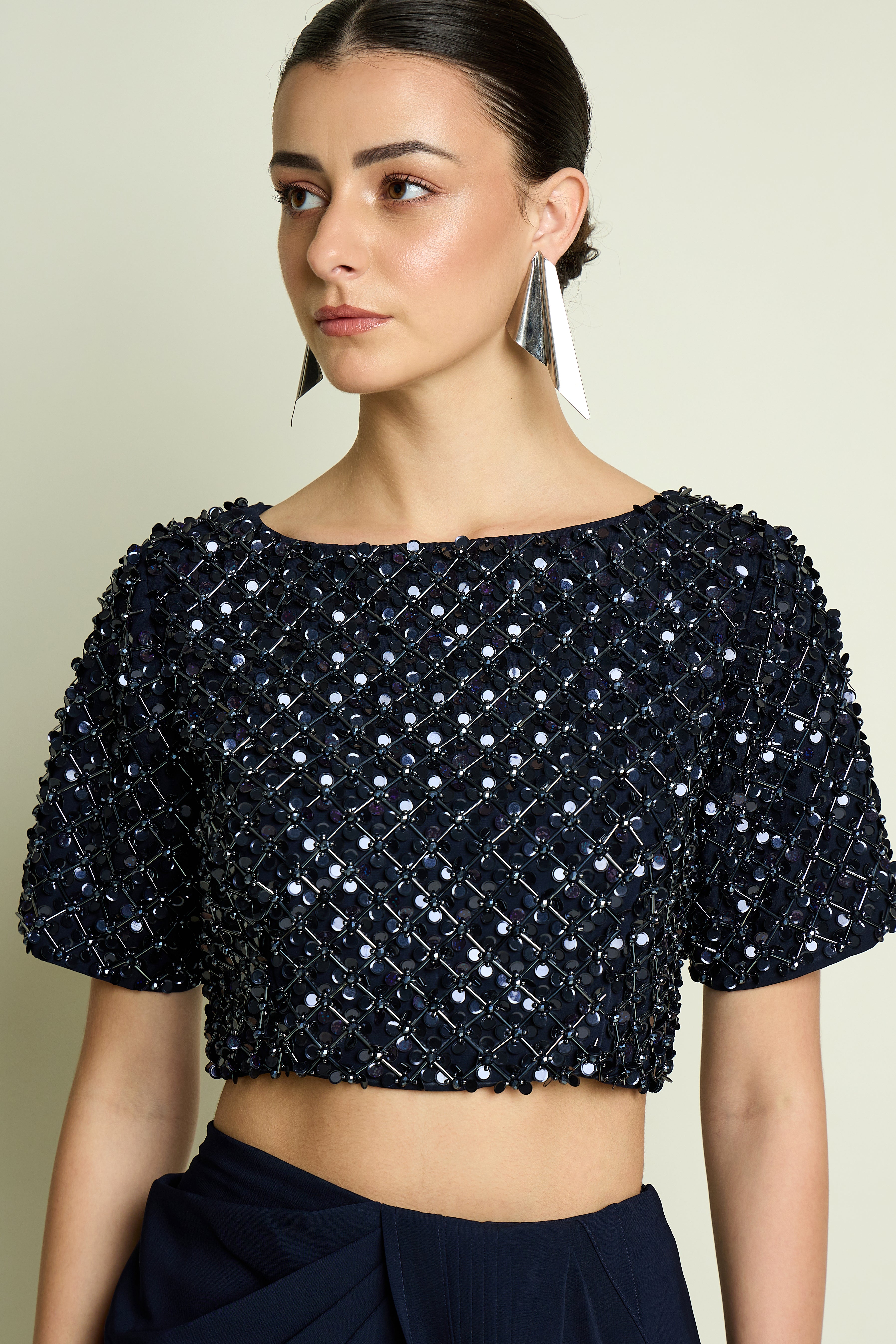 Crystal Embellished  Navy Blouse