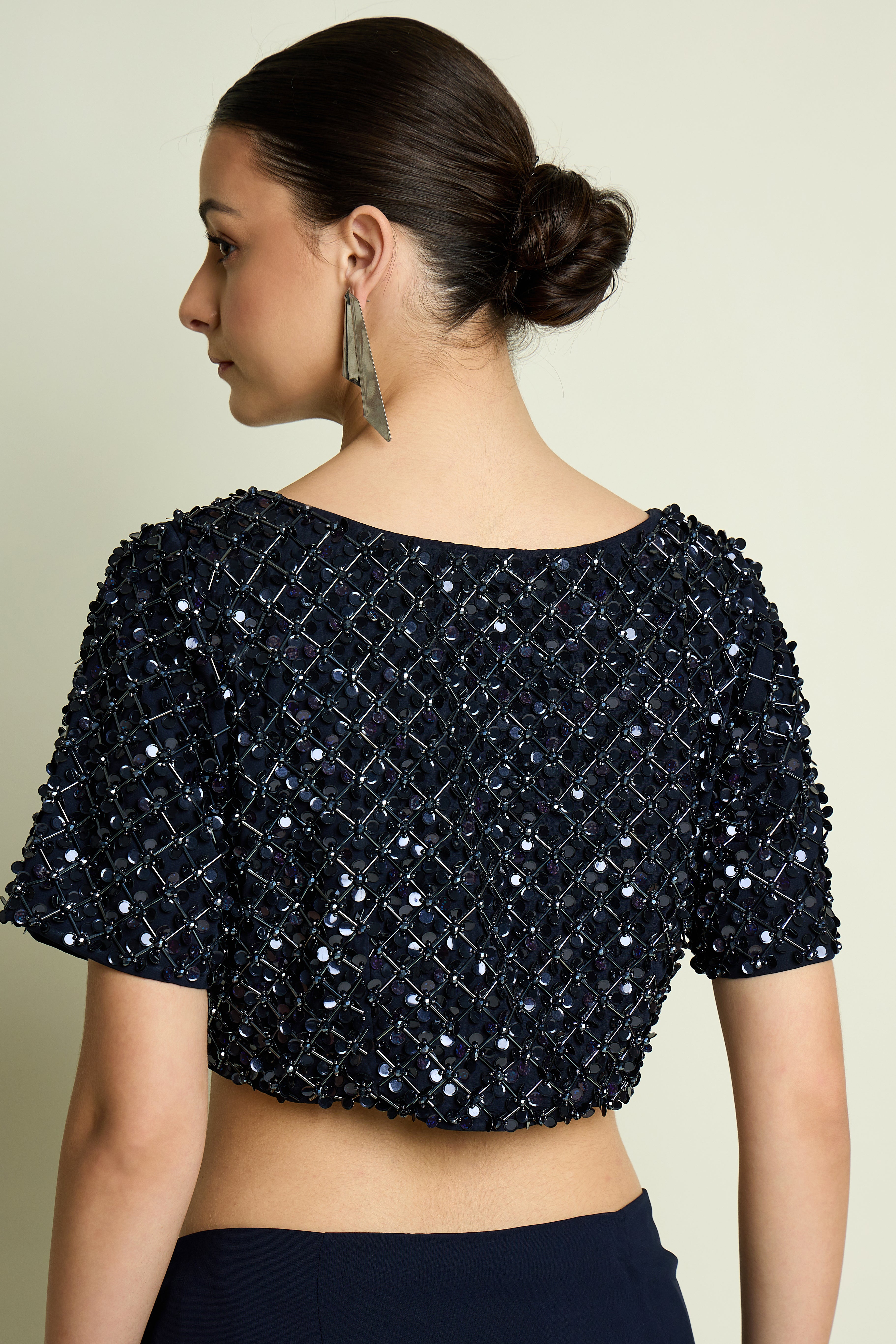 Crystal Embellished  Navy Blouse