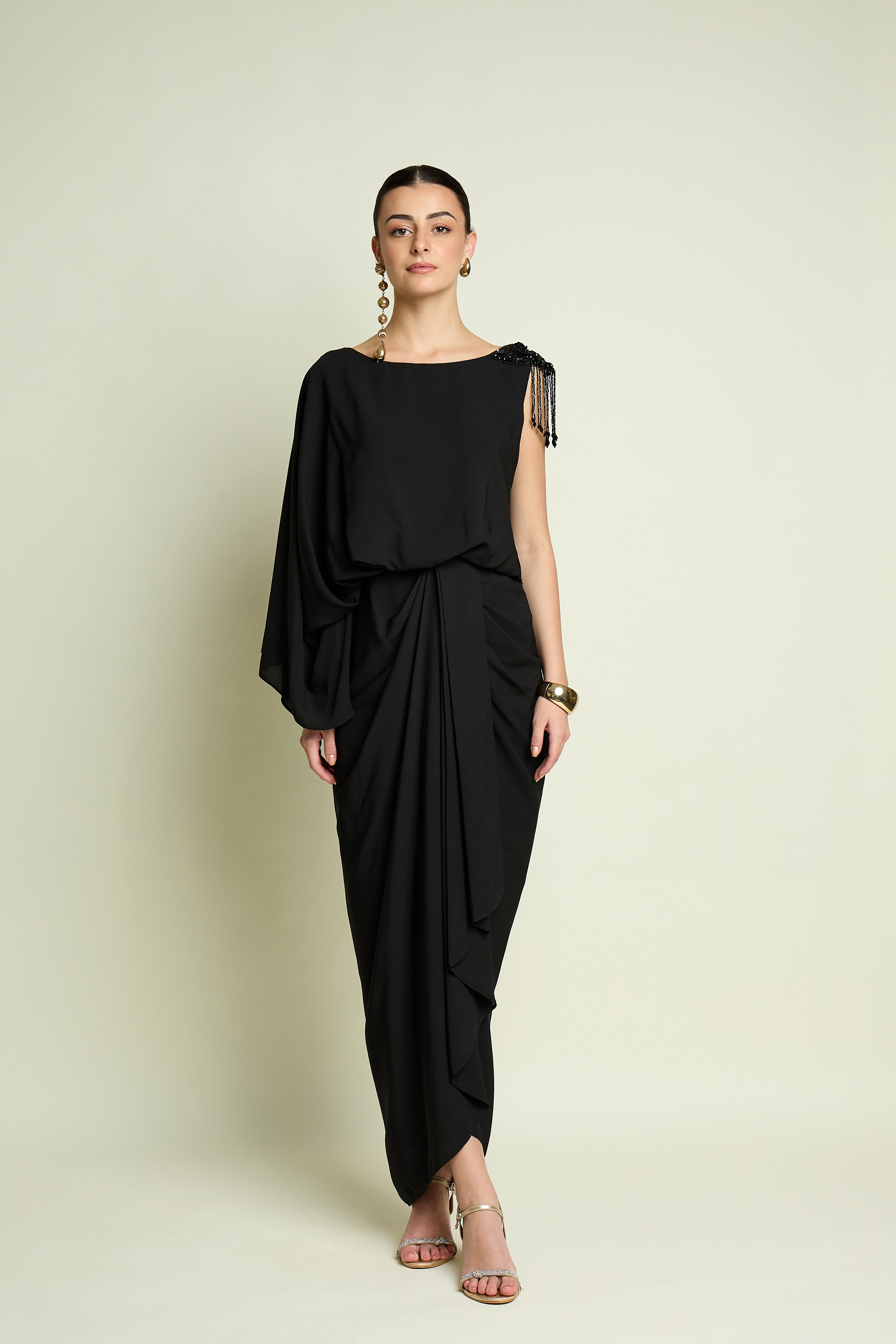 High Collar Drape Dress