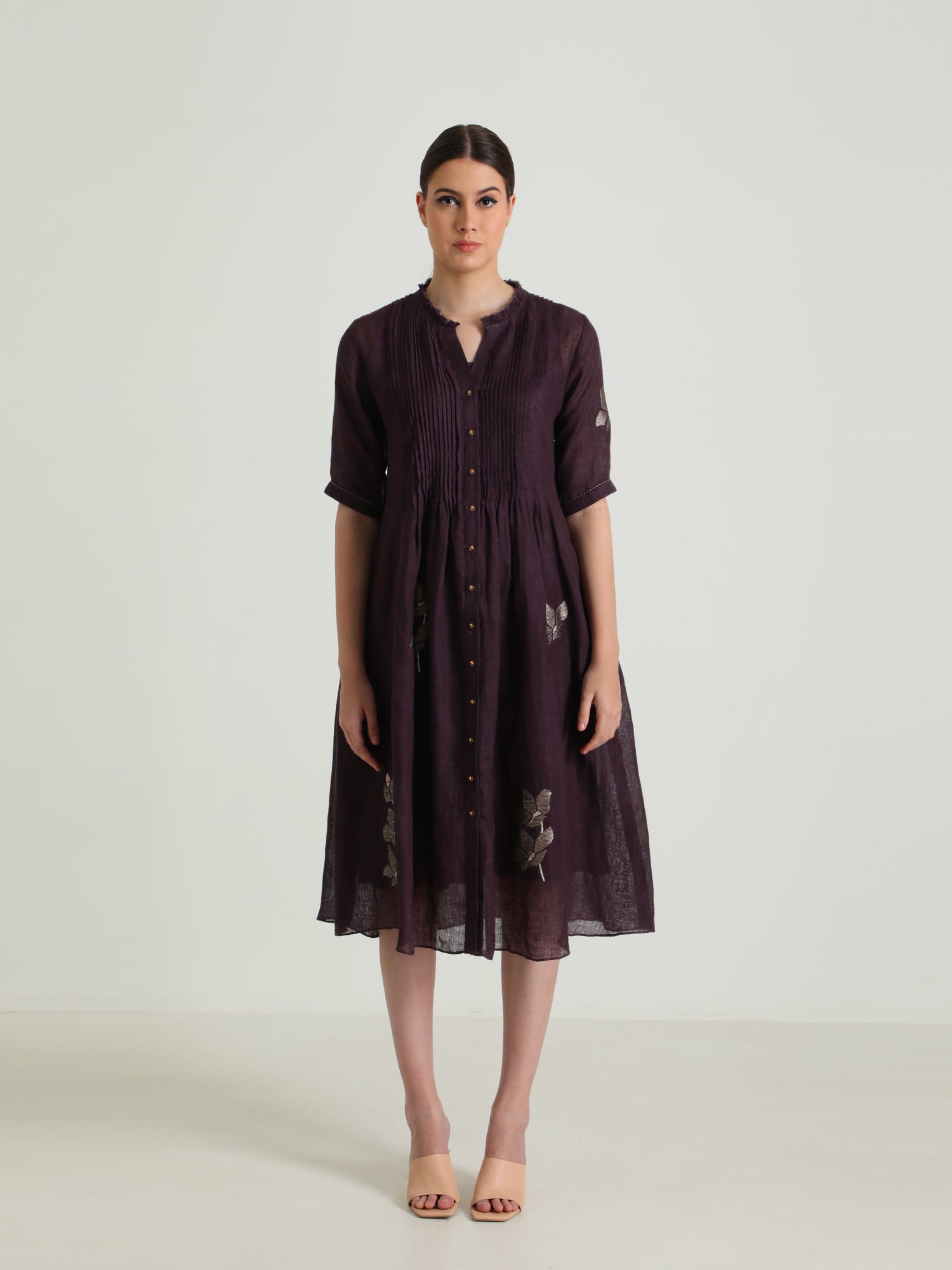 Pleated Dress In Gauze Linen