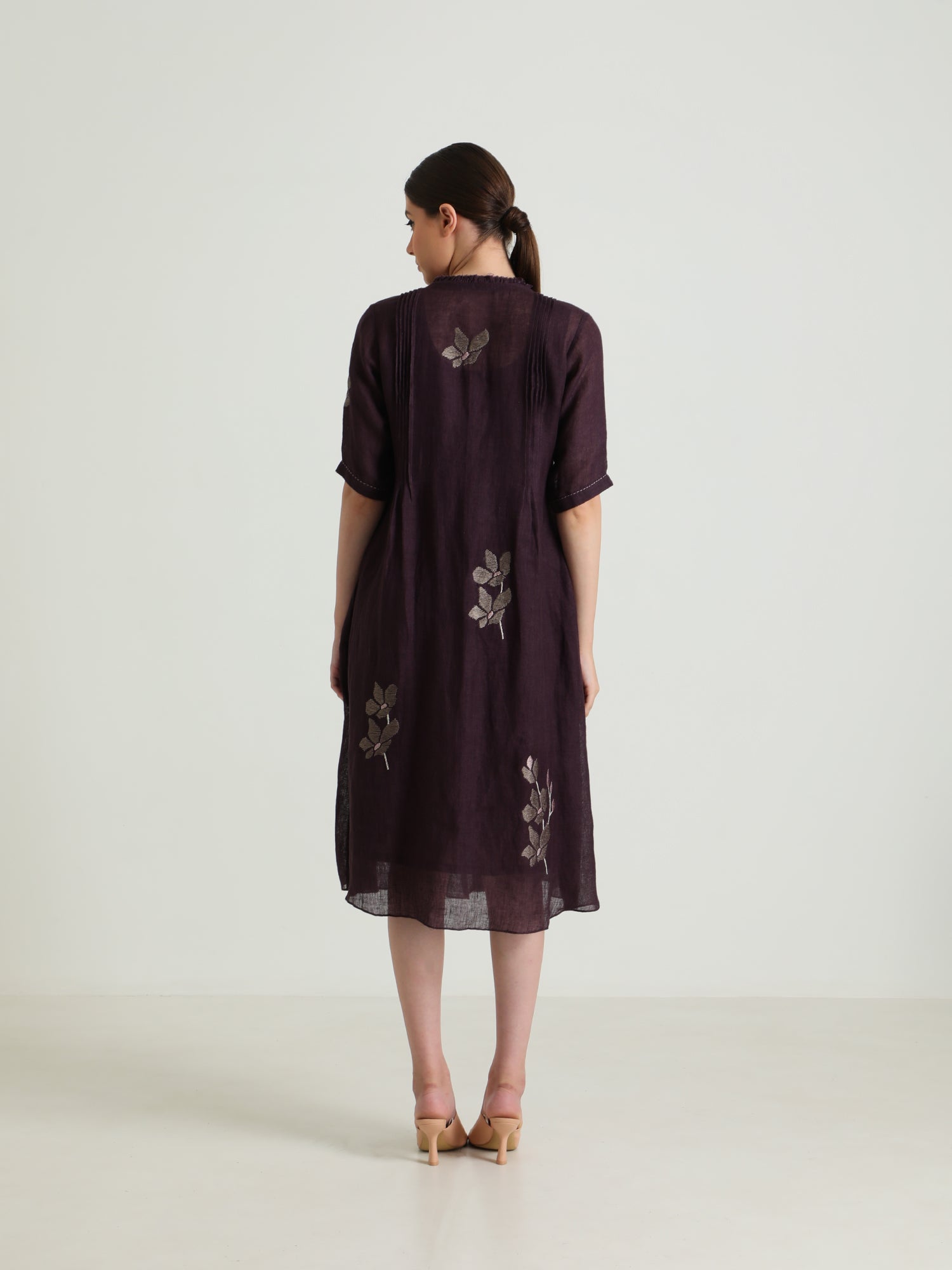 Pleated Dress In Gauze Linen