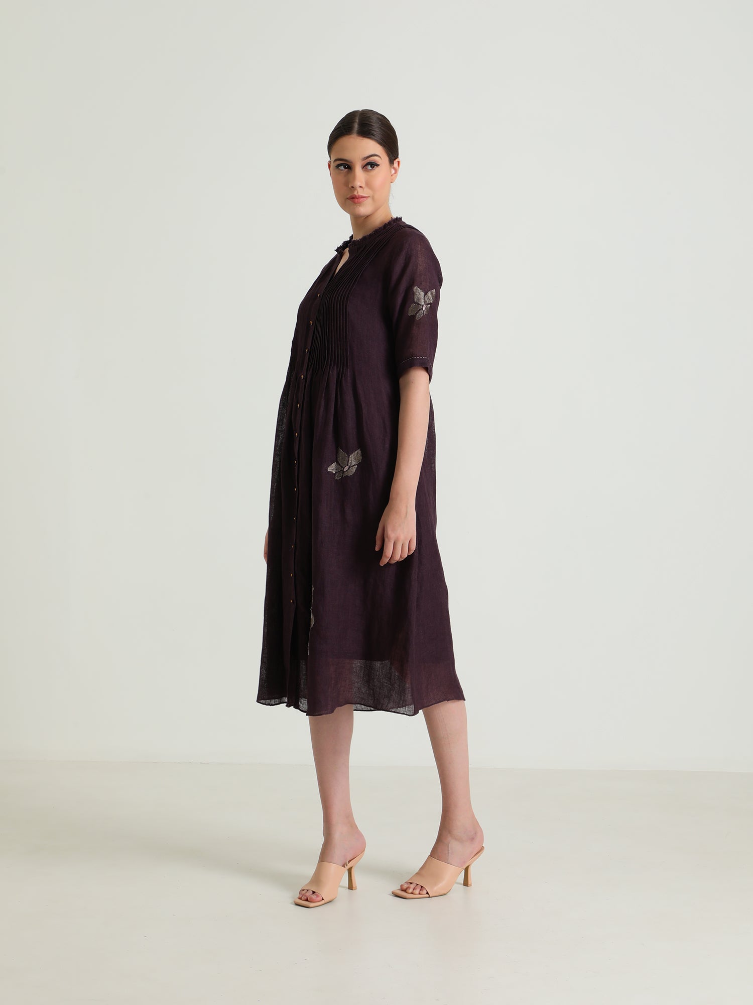 Pleated Dress In Gauze Linen