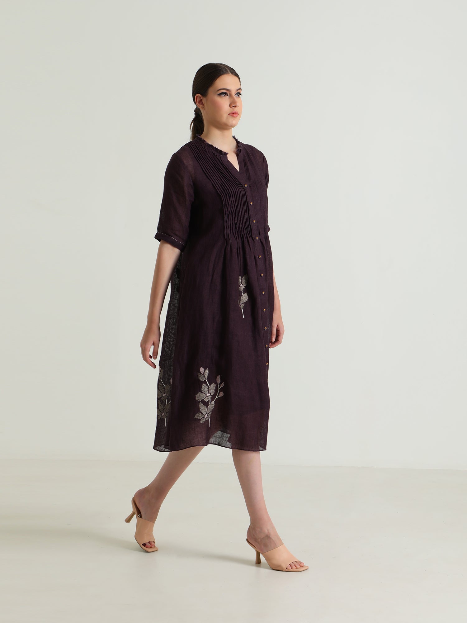 Pleated Dress In Gauze Linen