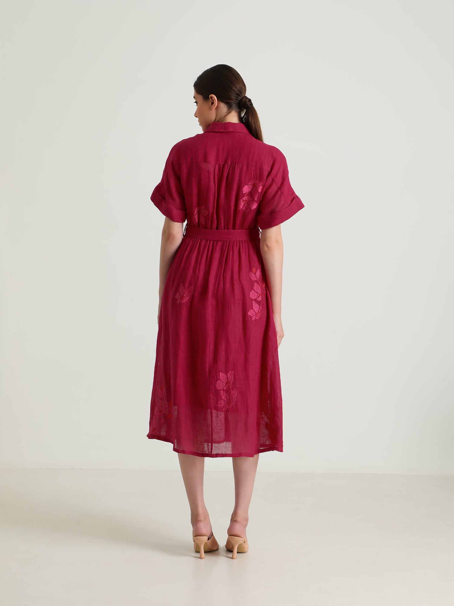 Drop Shoulder Carnation Embroided Dress