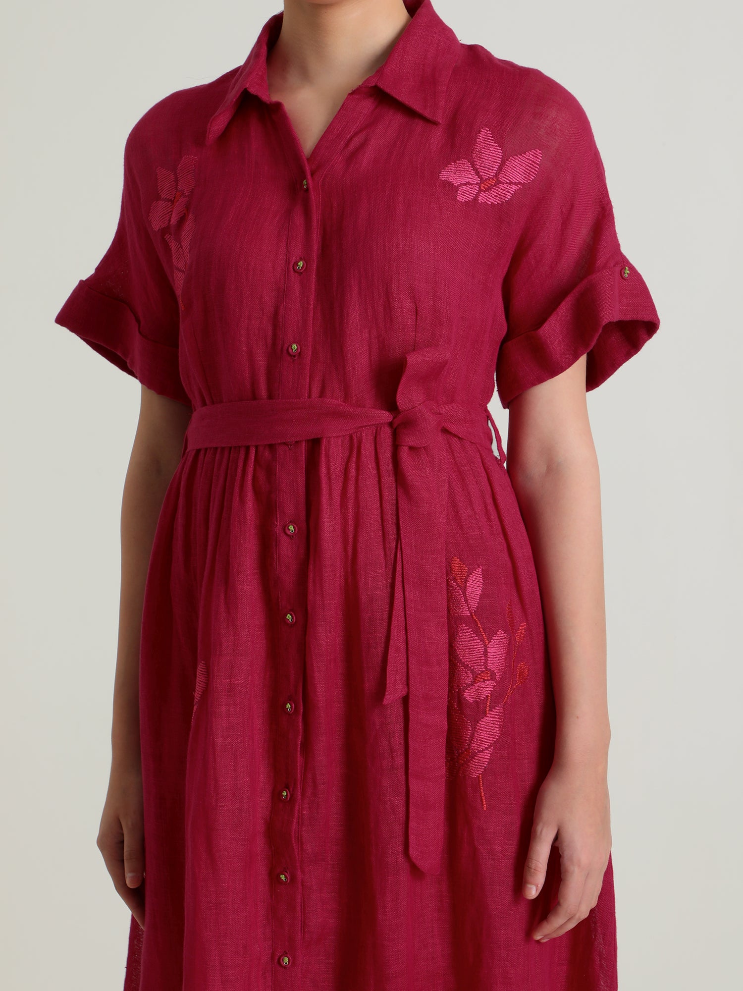 Drop Shoulder Carnation Embroided Dress