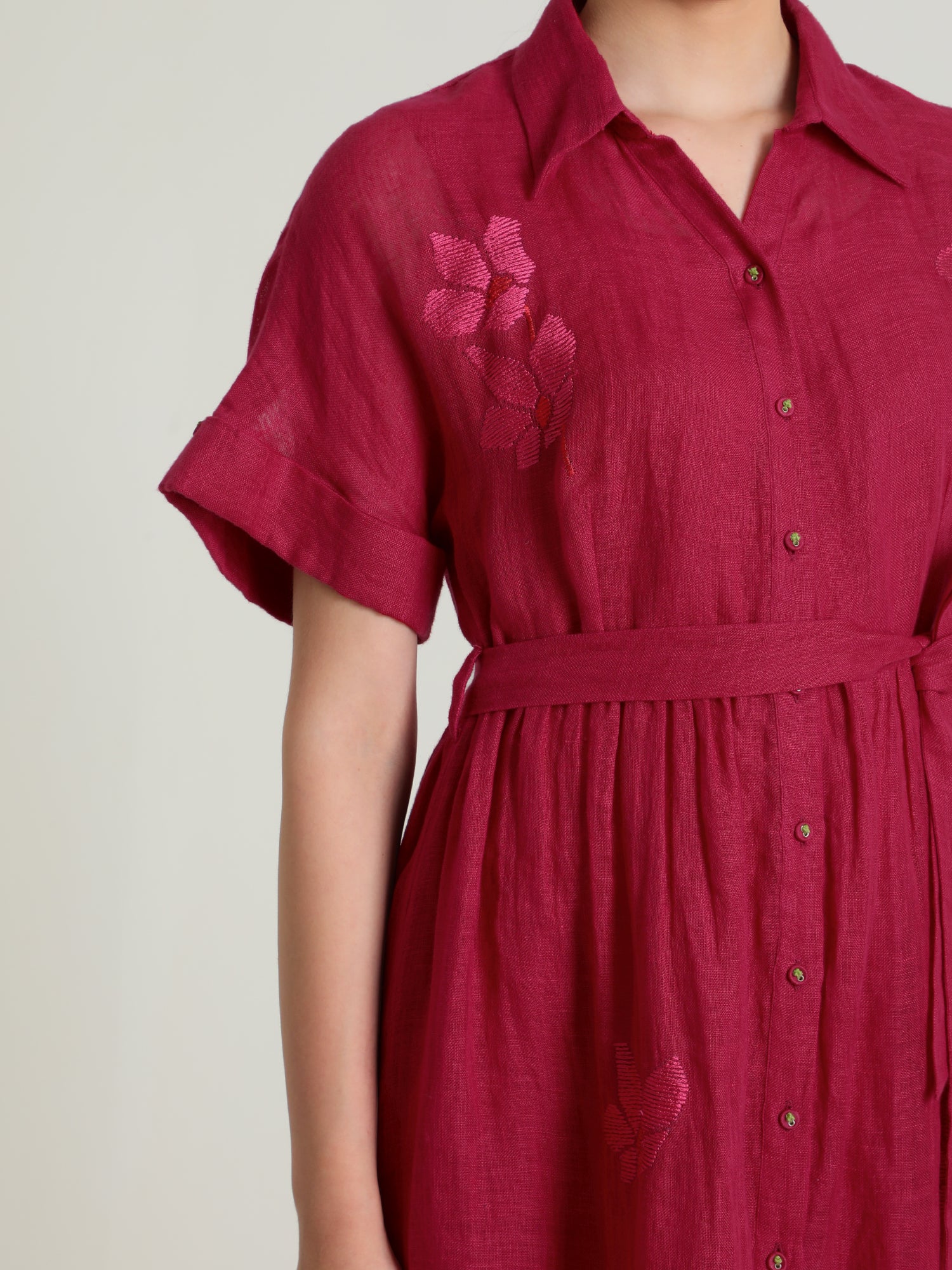 Drop Shoulder Carnation Embroided Dress