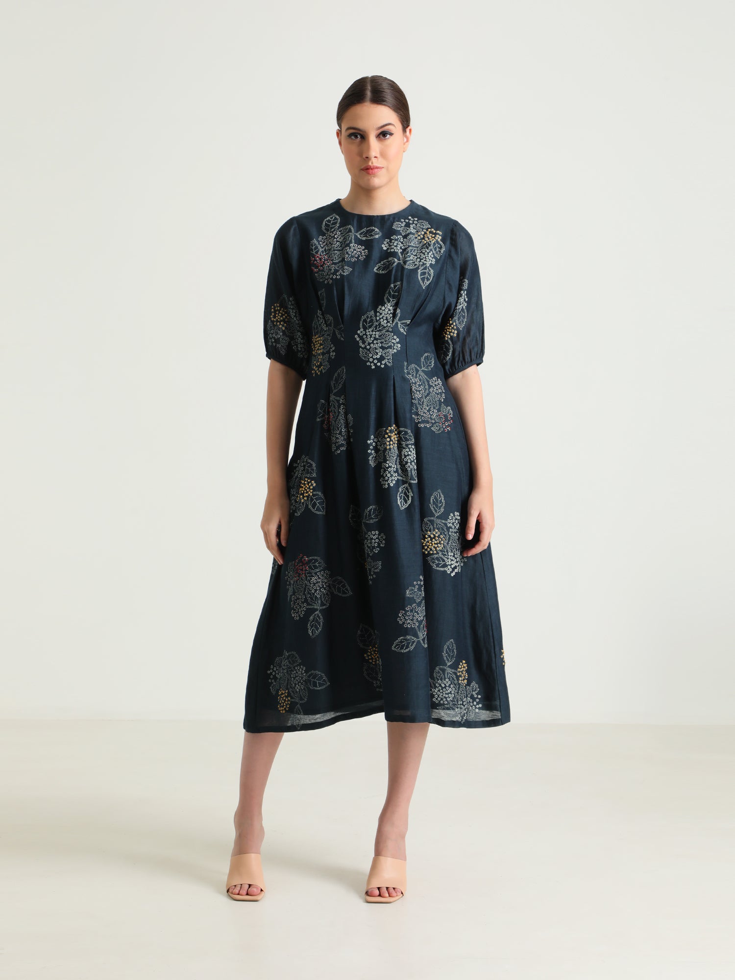 Indigo Box Pleat Printed Dress