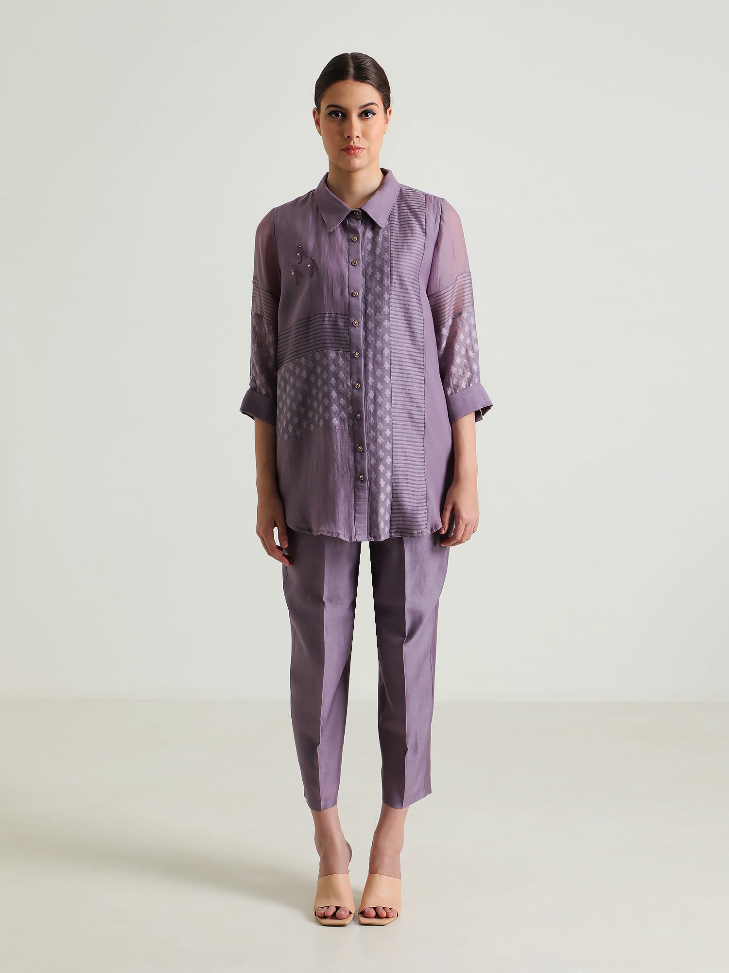 Mauve Lace Shirt And Silk Chanderi Pant