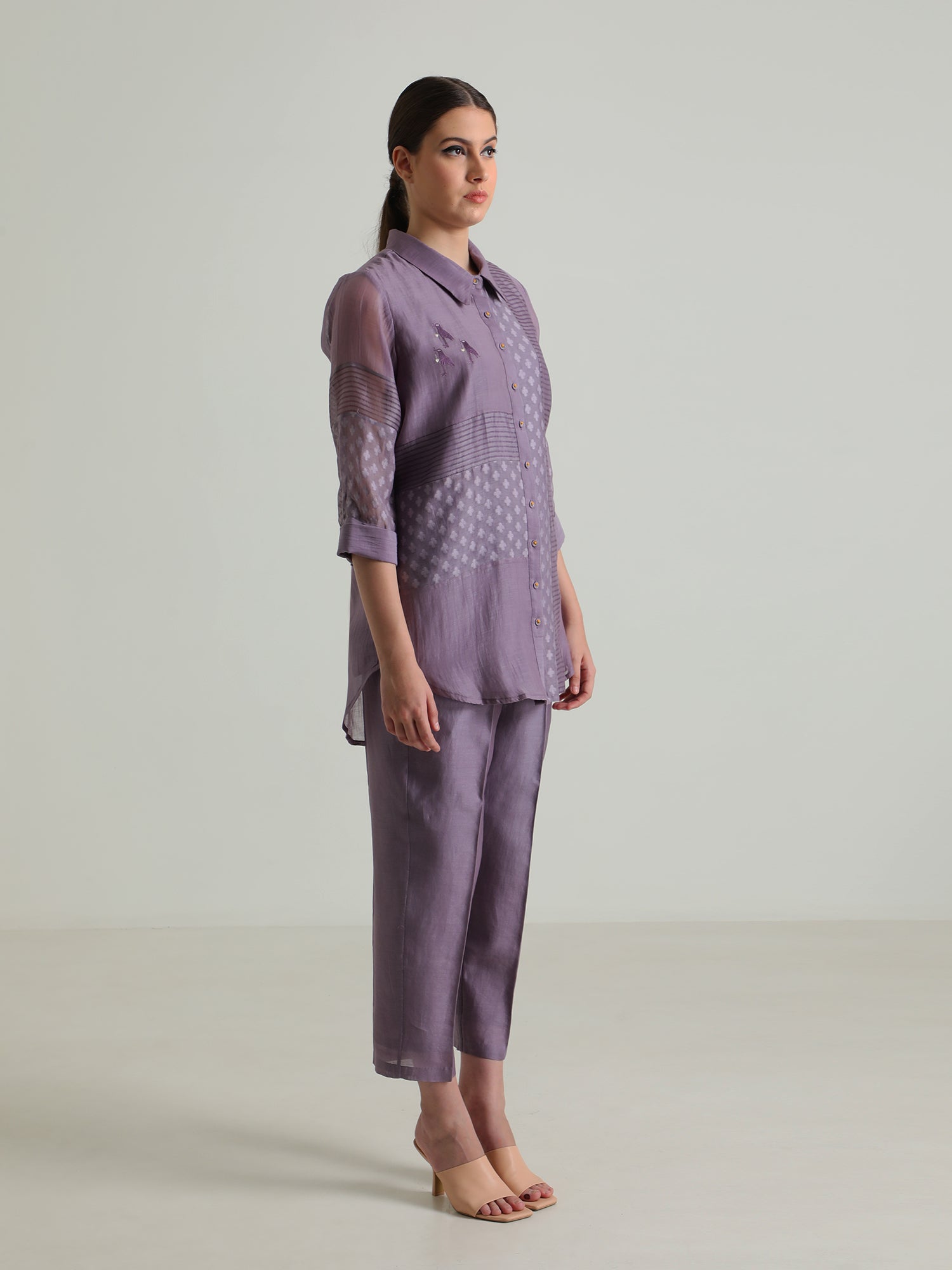 Mauve Lace Shirt And Silk Chanderi Pant