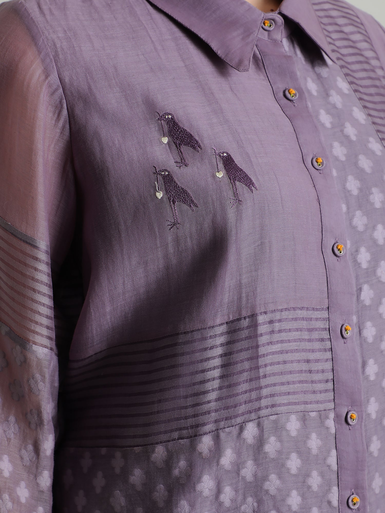 Mauve Lace Shirt And Silk Chanderi Pant