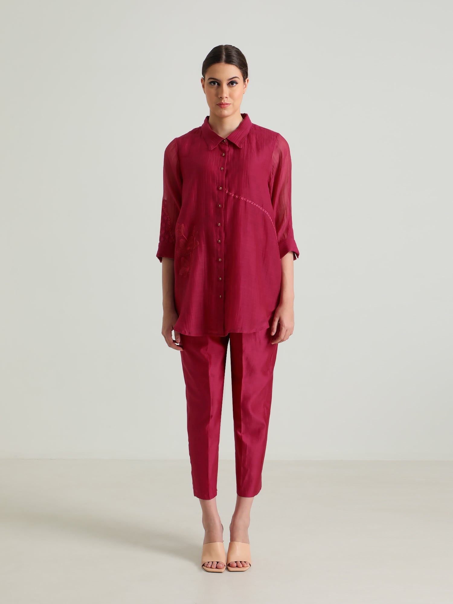 Carnation Embroided Shirt And Silk Chanderi Pant