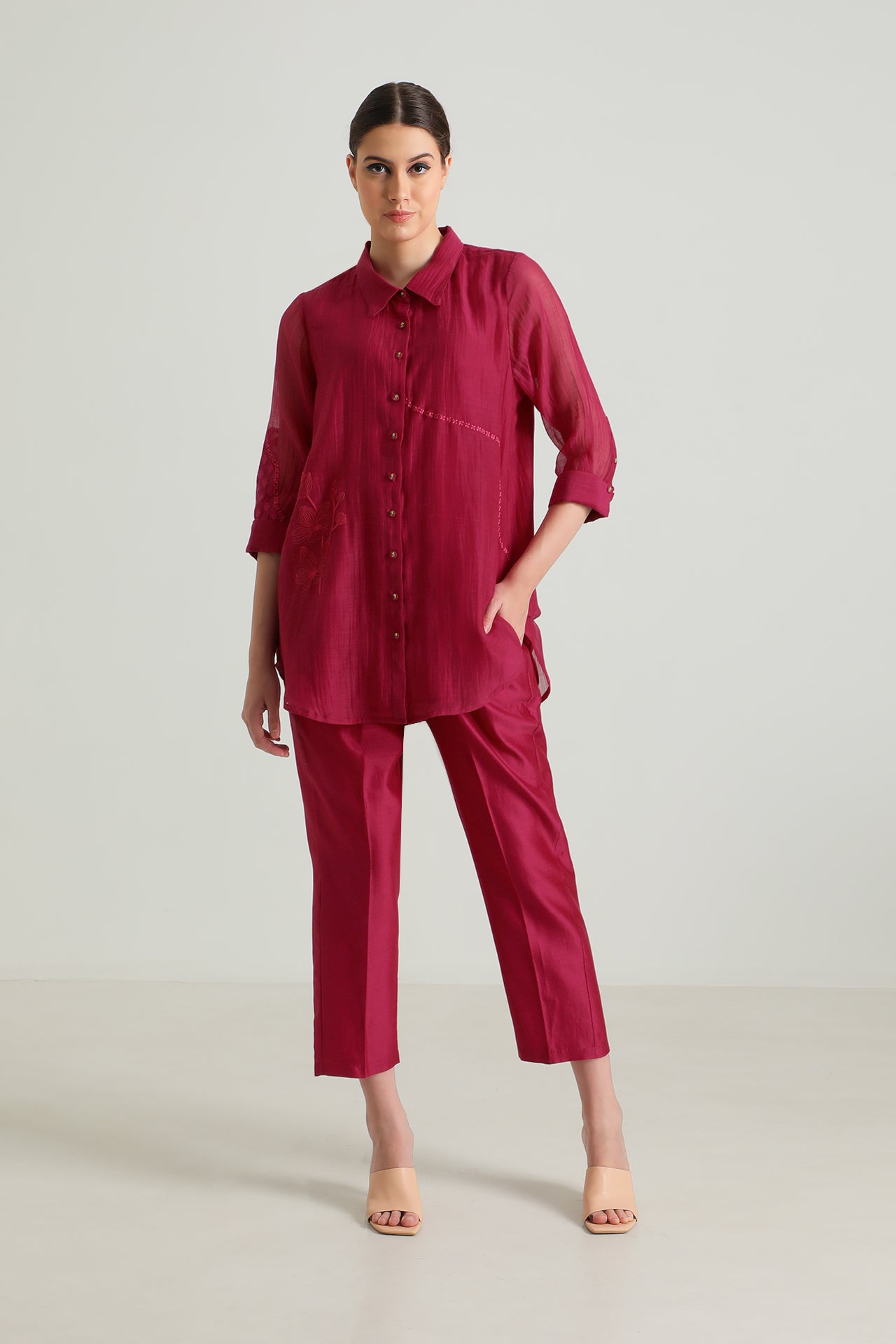 Carnation Embroided Shirt And Silk Chanderi Pant