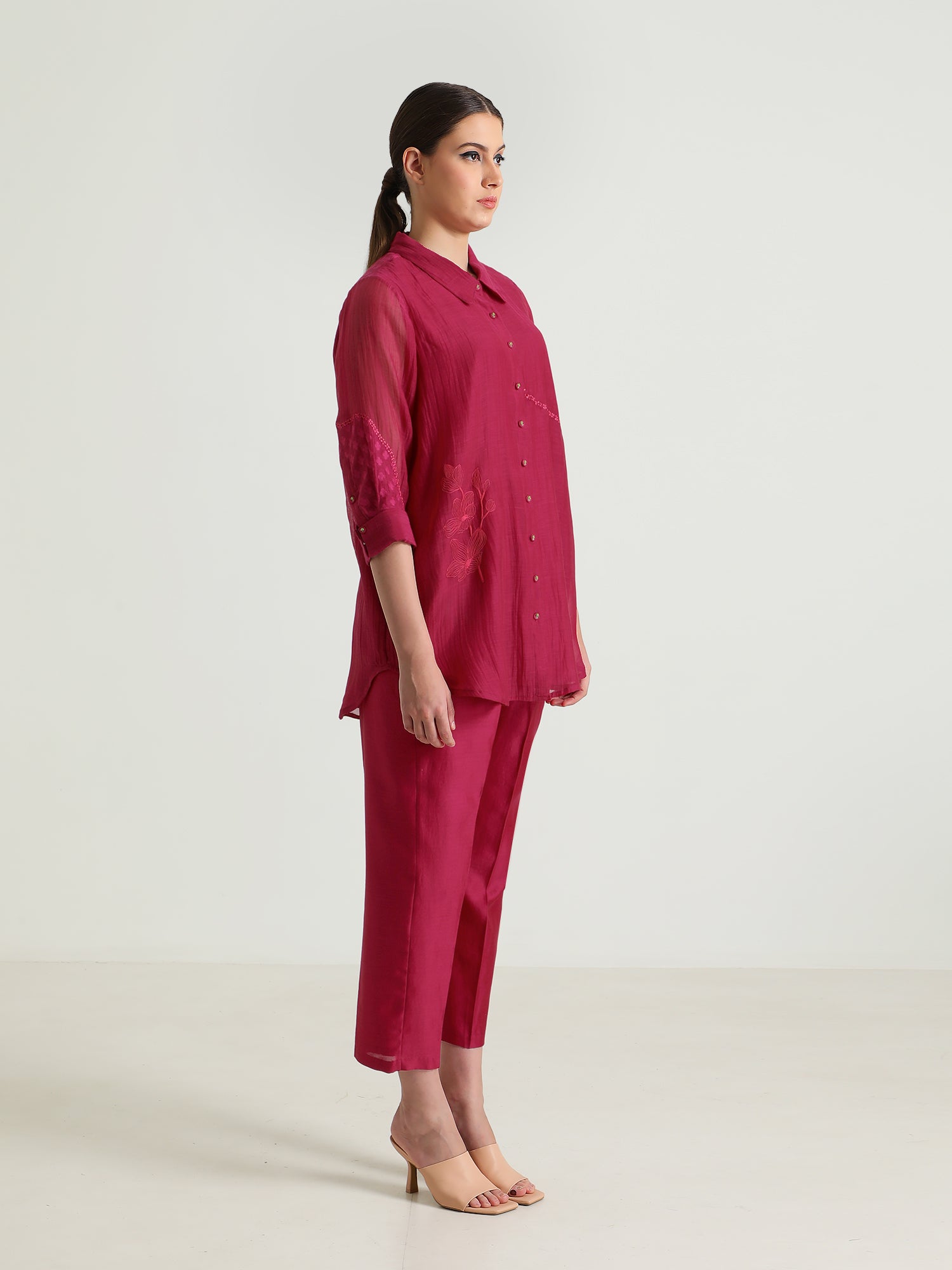 Carnation Embroided Shirt And Silk Chanderi Pant