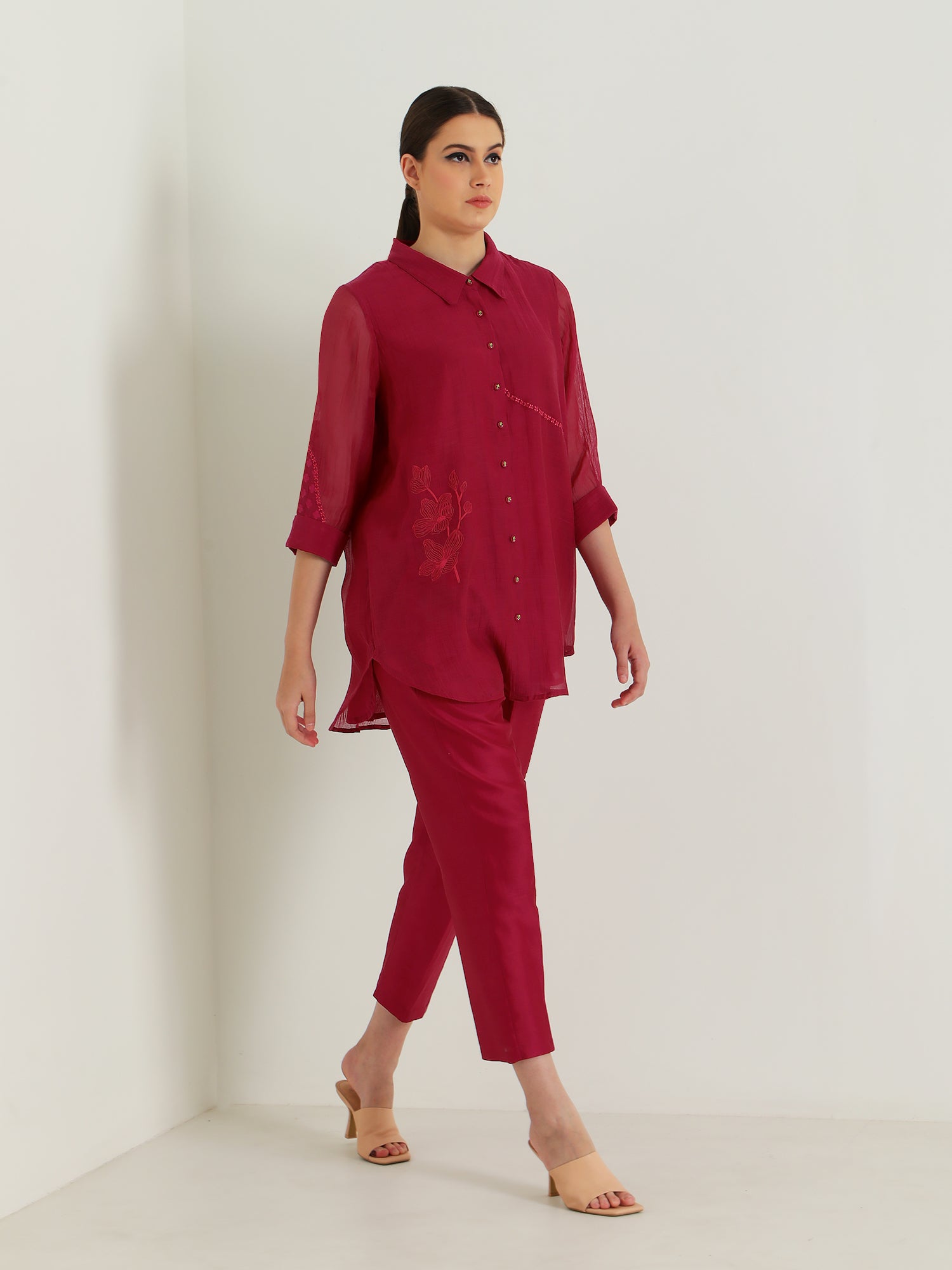 Carnation Embroided Shirt And Silk Chanderi Pant