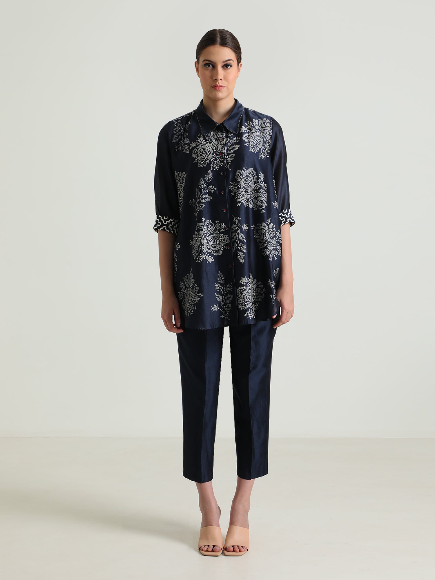 Indigo Wild Weed Shirt And Silk Chanderi Pant