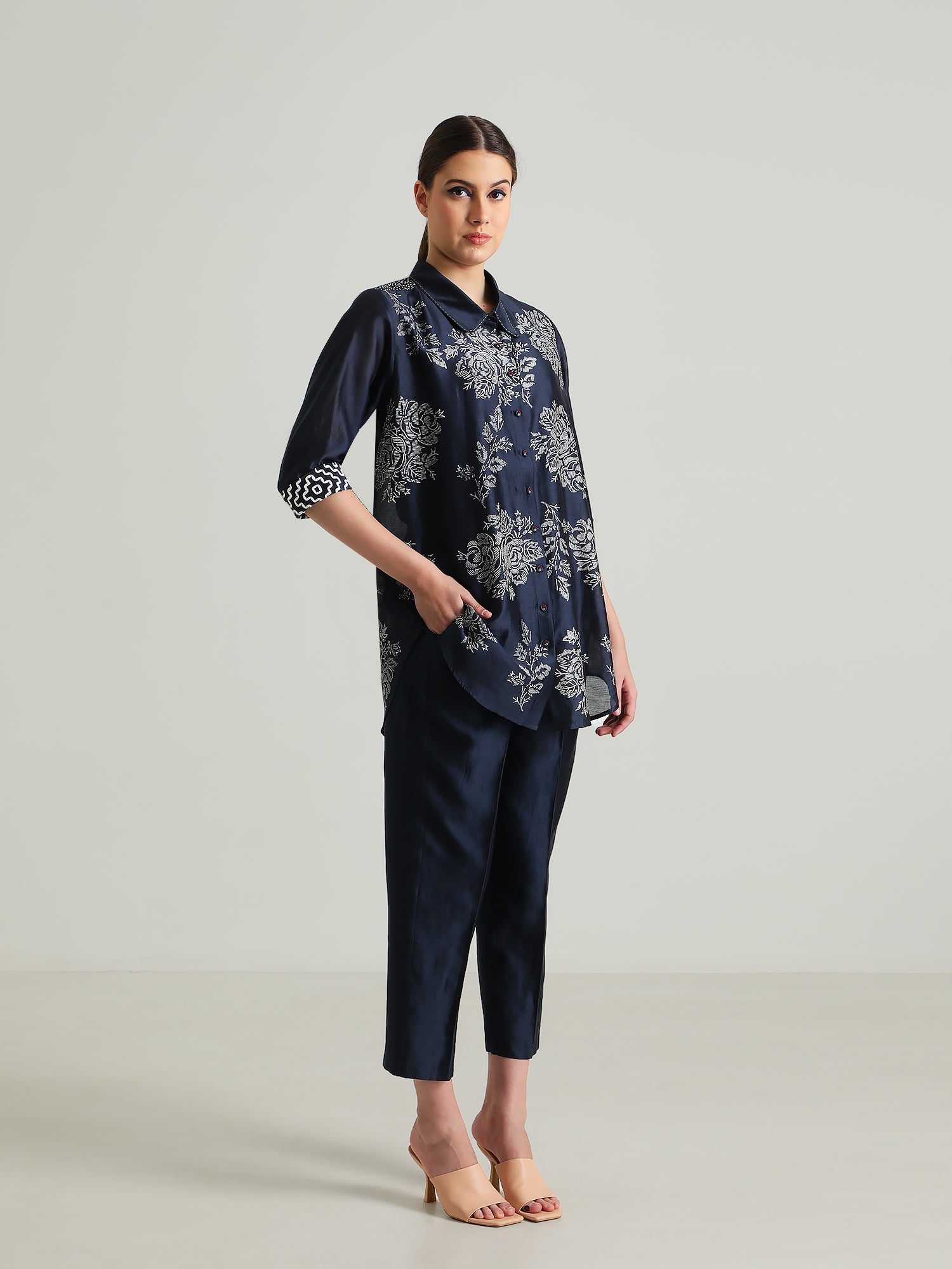 Indigo Wild Weed Shirt And Silk Chanderi Pant