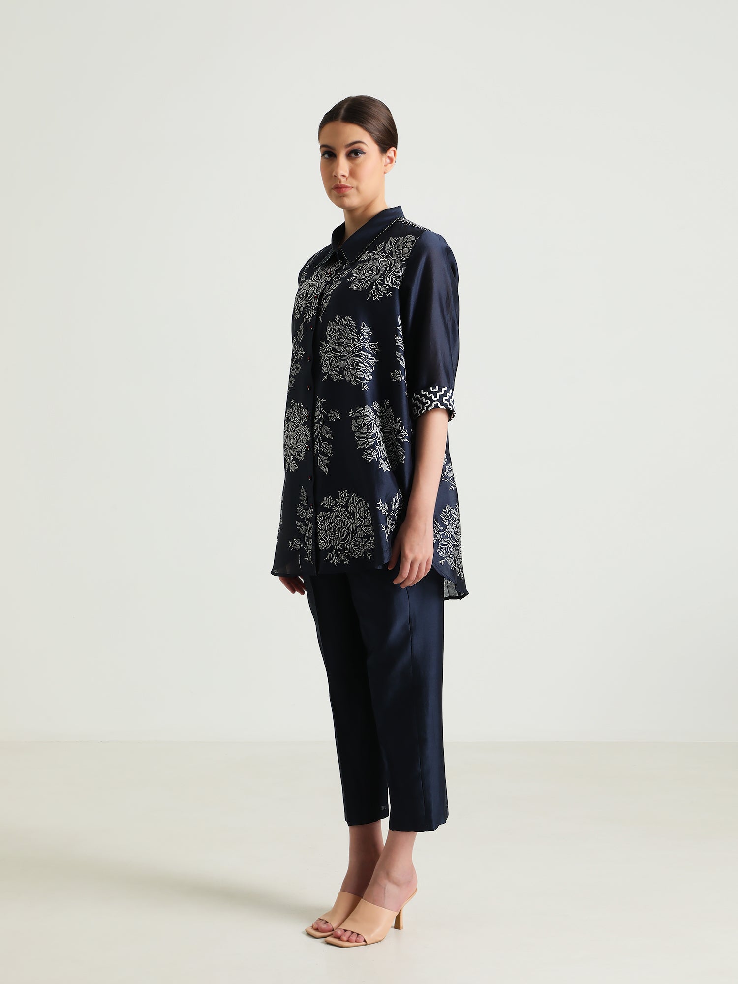 Indigo Wild Weed Shirt And Silk Chanderi Pant