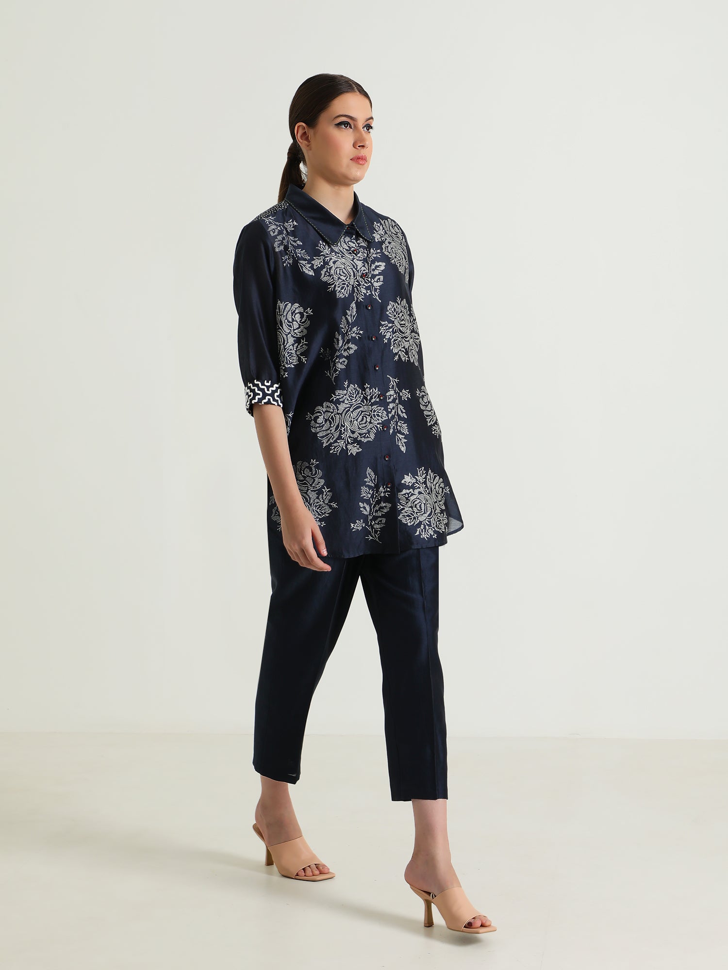 Indigo Wild Weed Shirt And Silk Chanderi Pant