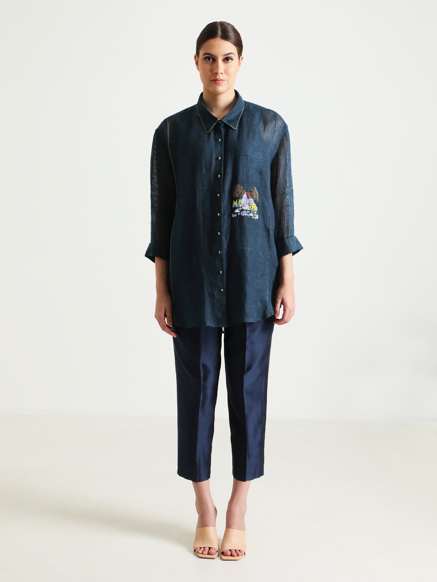 Indigo Country Shirt And Silk Chanderi Pant