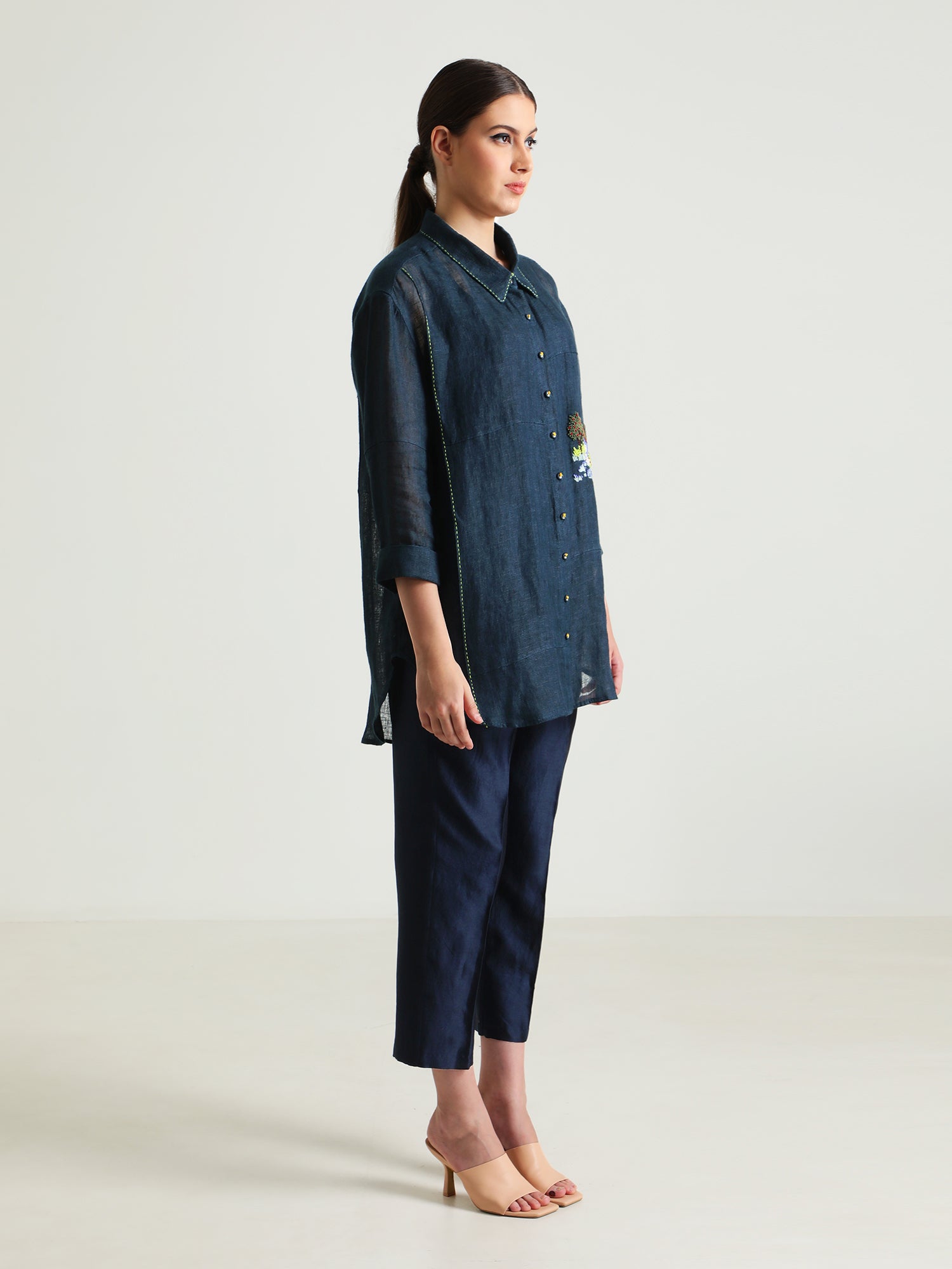 Indigo Country Shirt And Silk Chanderi Pant