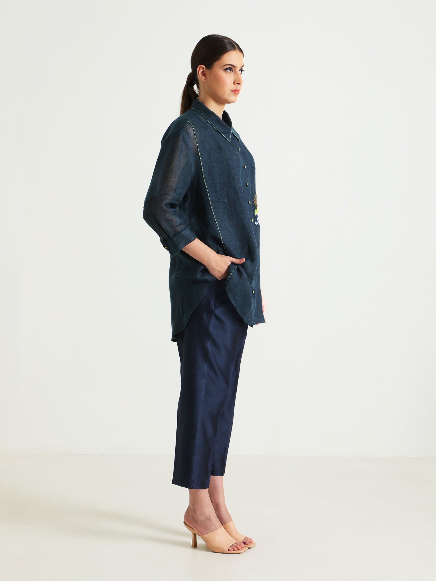 Indigo Country Shirt And Silk Chanderi Pant