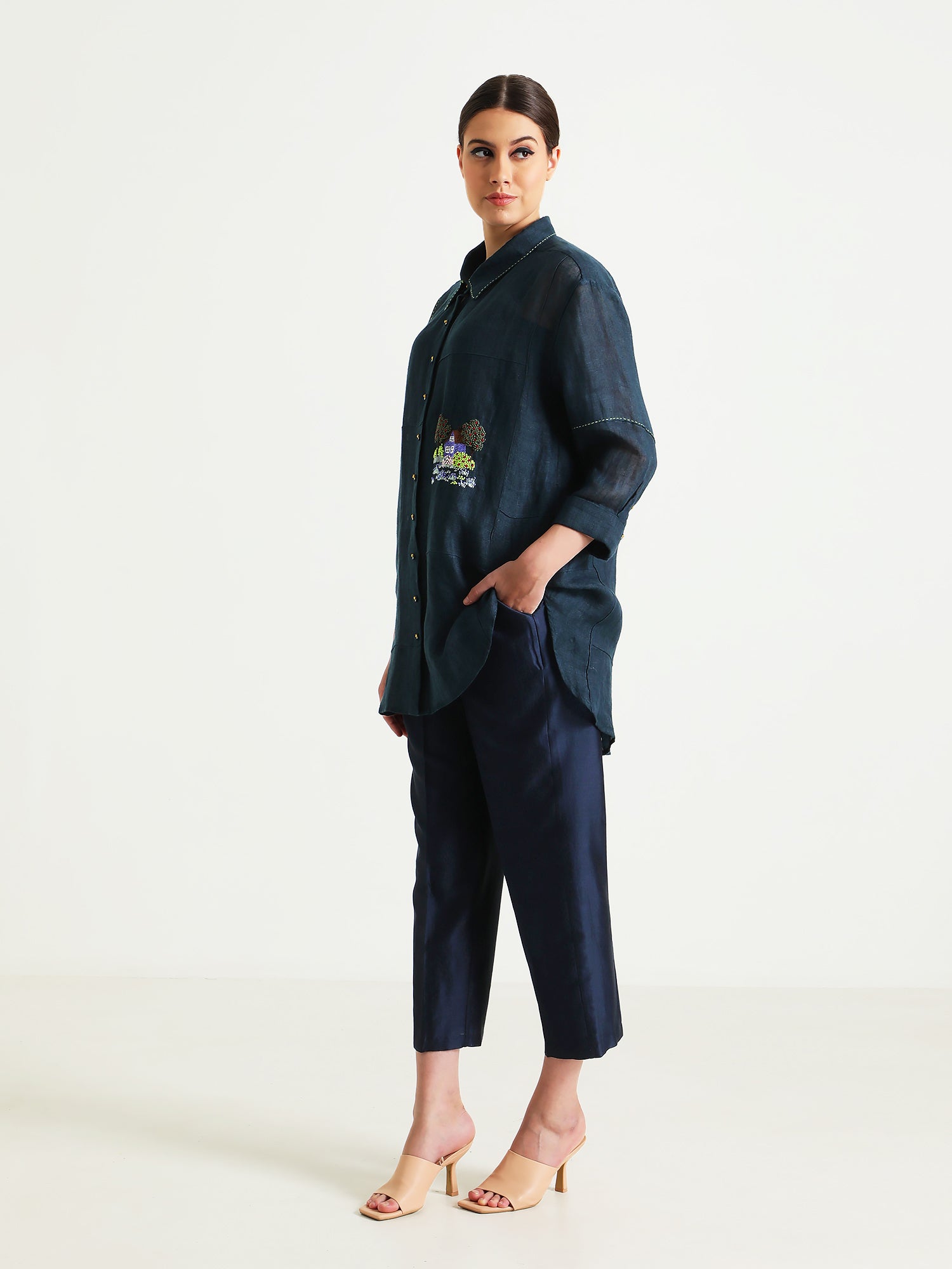 Indigo Country Shirt And Silk Chanderi Pant