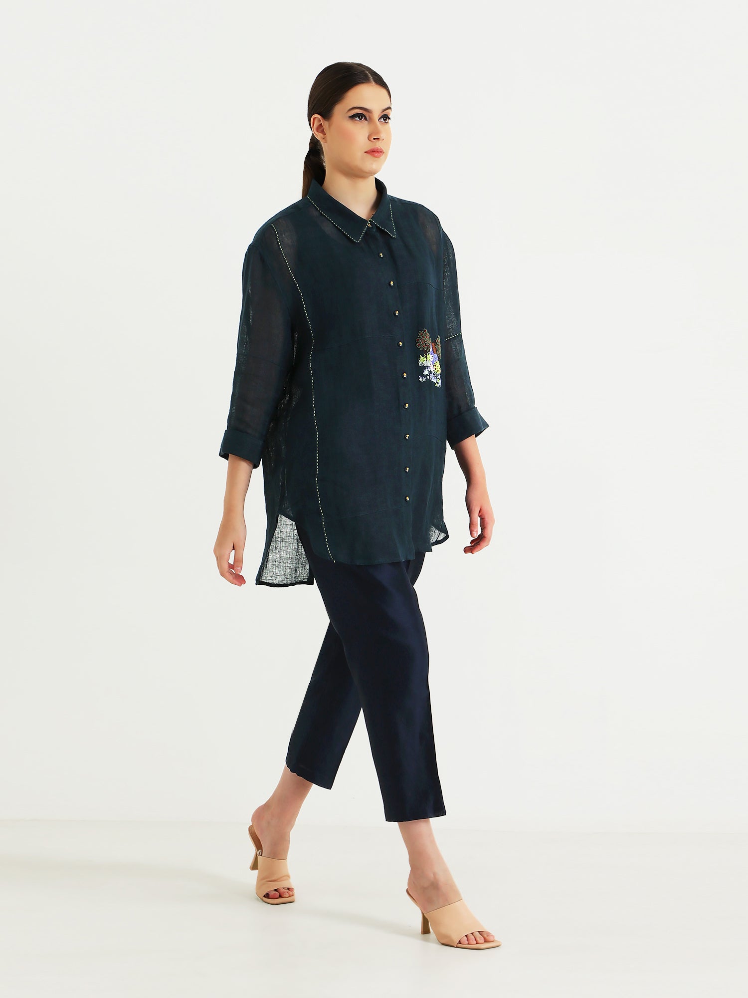 Indigo Country Shirt And Silk Chanderi Pant