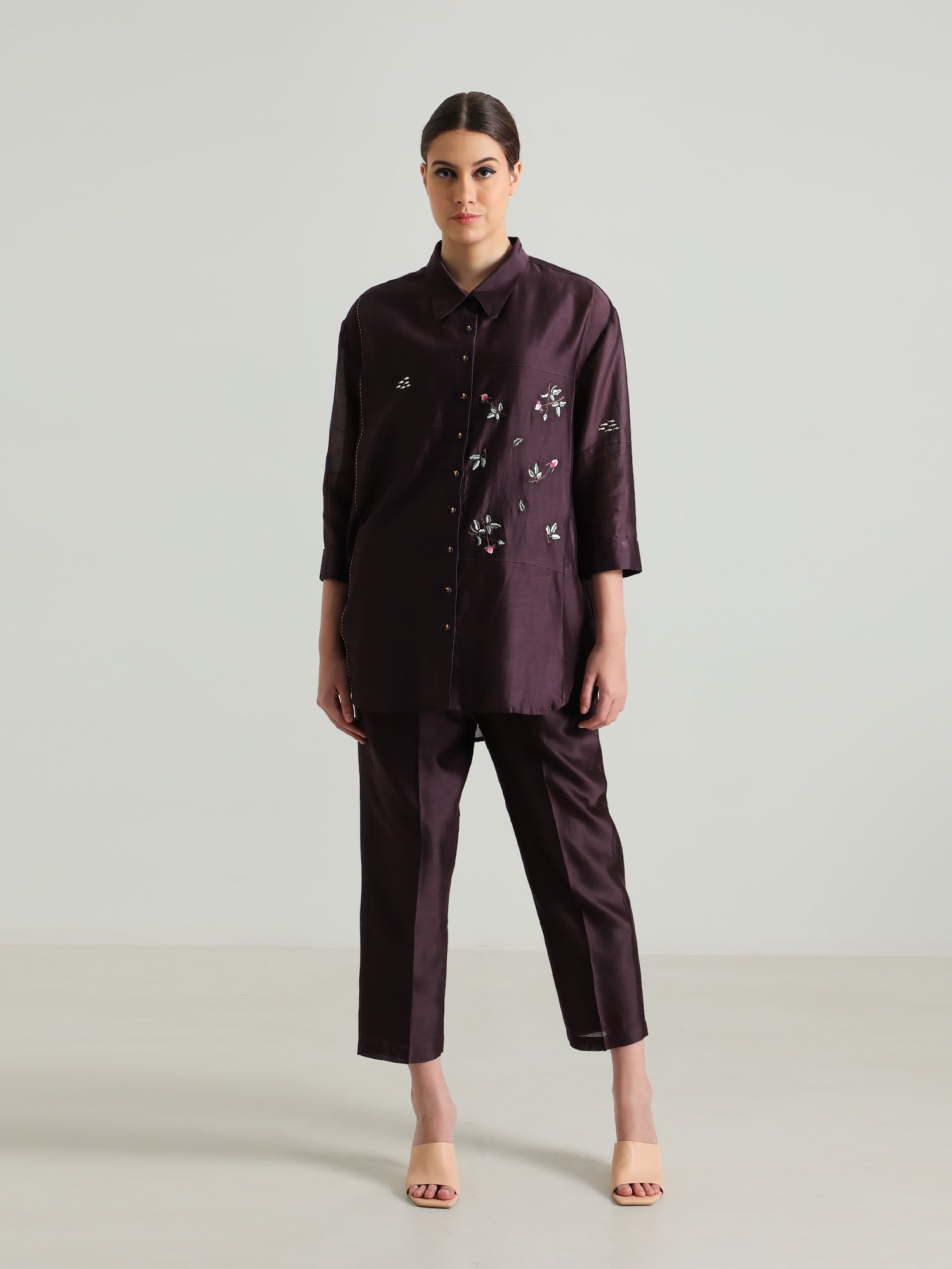 Lavender Pin Tuck Shirt And Silk Chanderi Pants