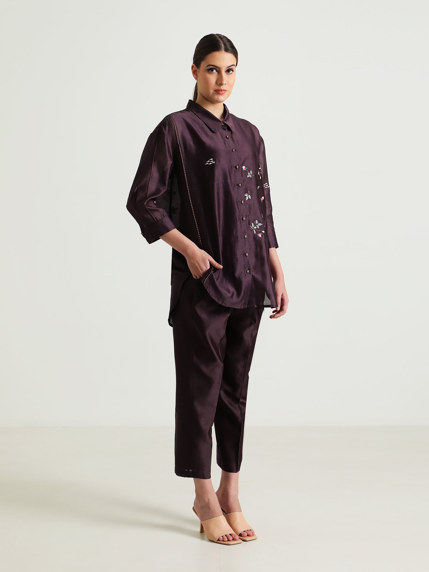 Lavender Pin Tuck Shirt And Silk Chanderi Pants