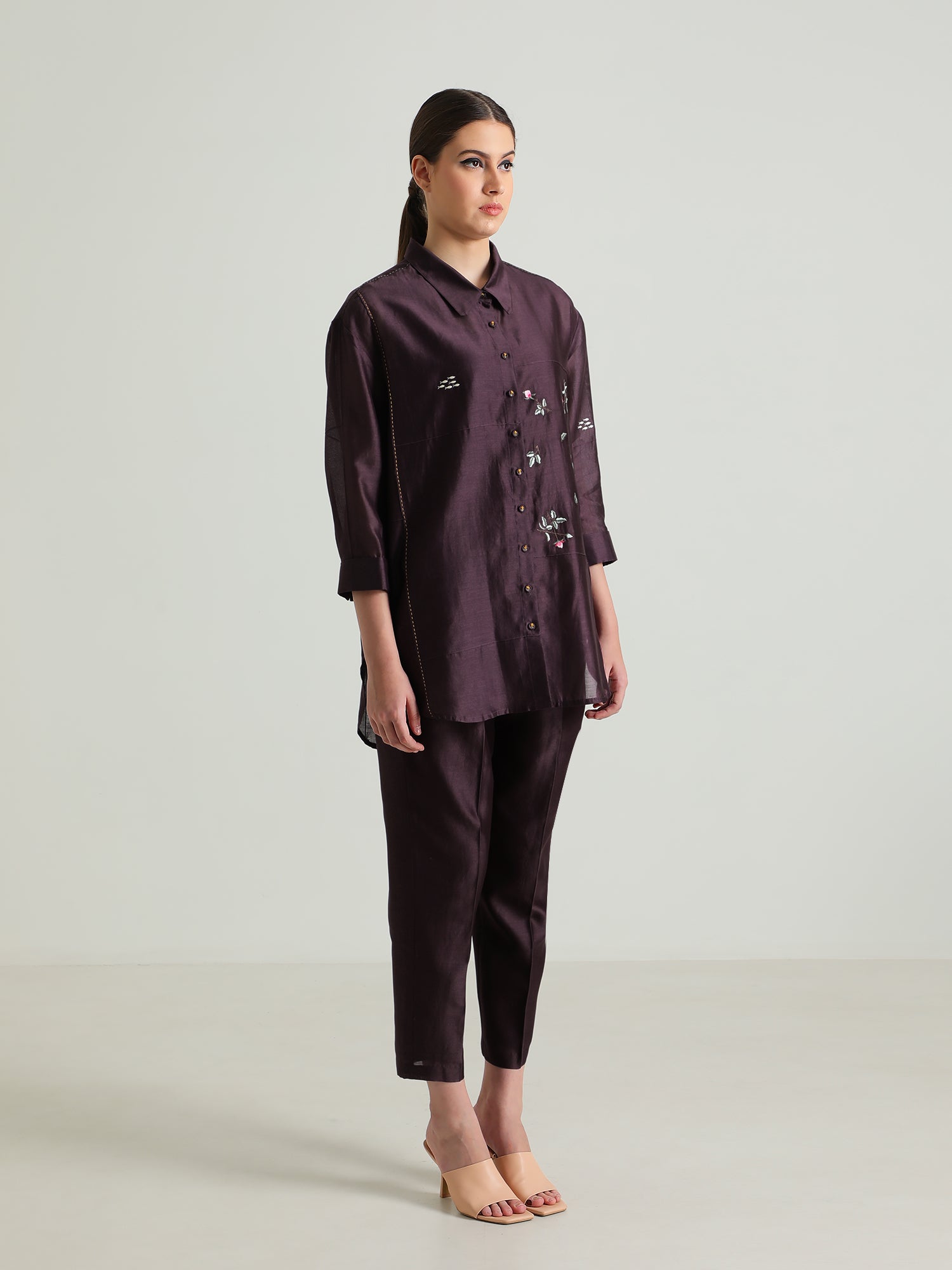 Lavender Pin Tuck Shirt And Silk Chanderi Pants