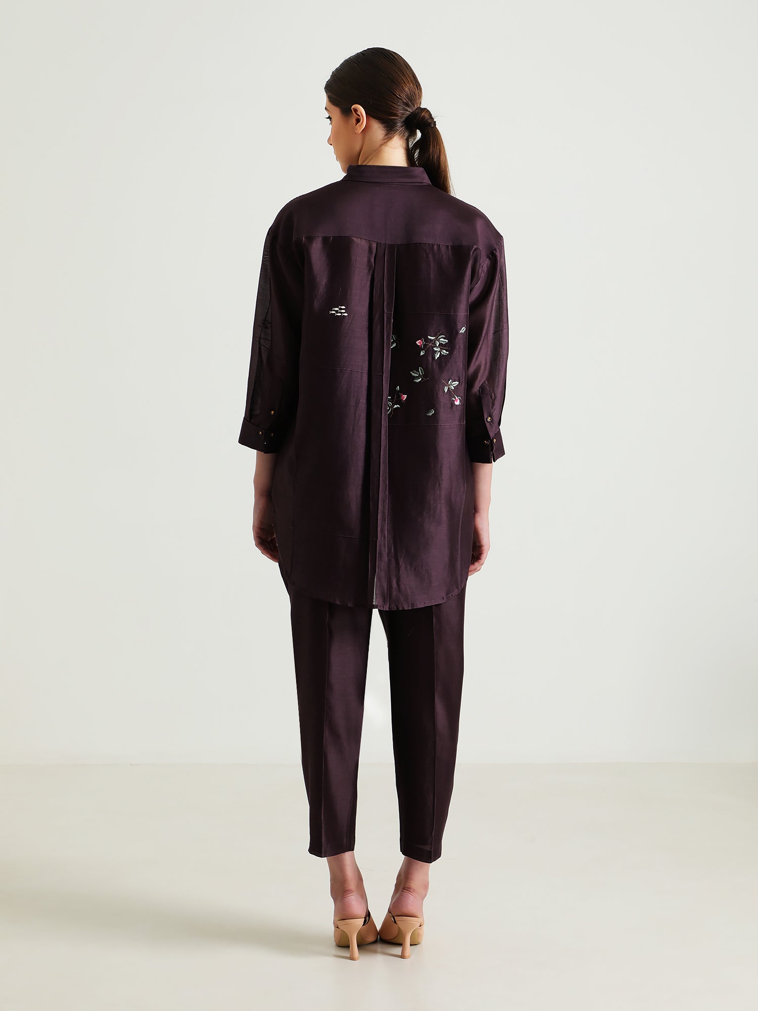 Lavender Pin Tuck Shirt And Silk Chanderi Pants