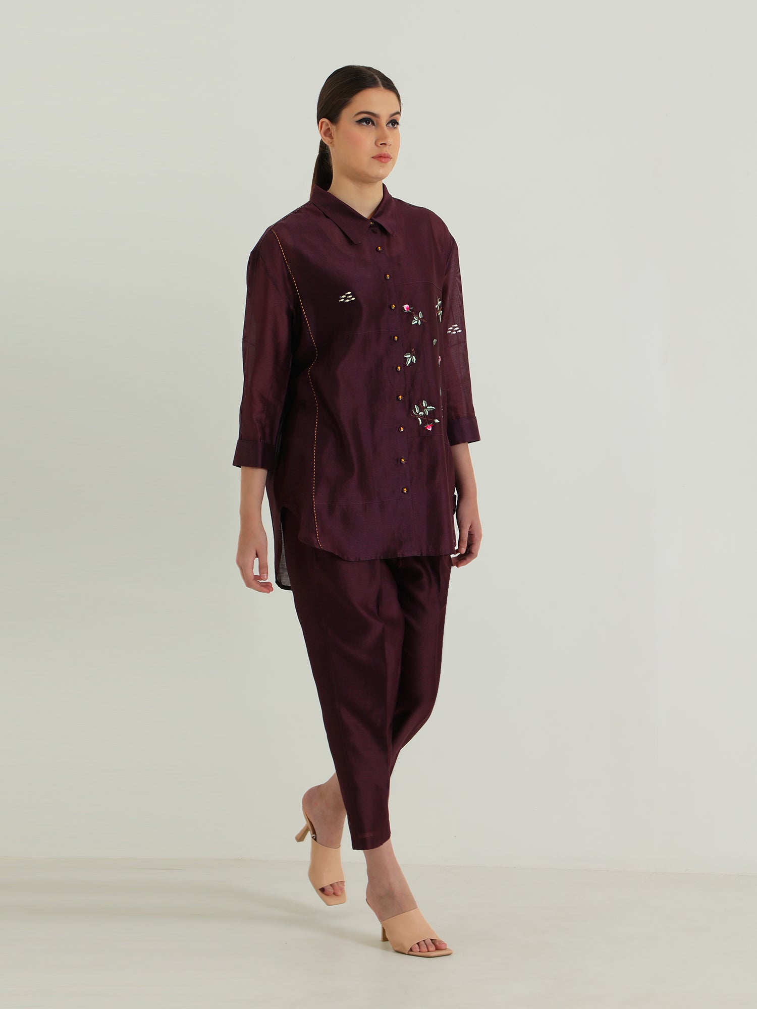 Lavender Pin Tuck Shirt And Silk Chanderi Pants