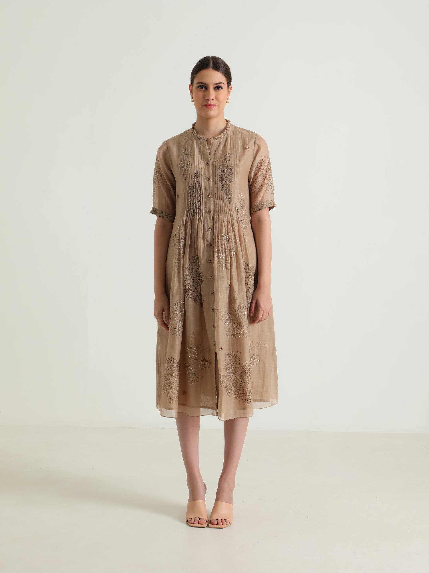 Pleated Dress In Cotton Chanderi