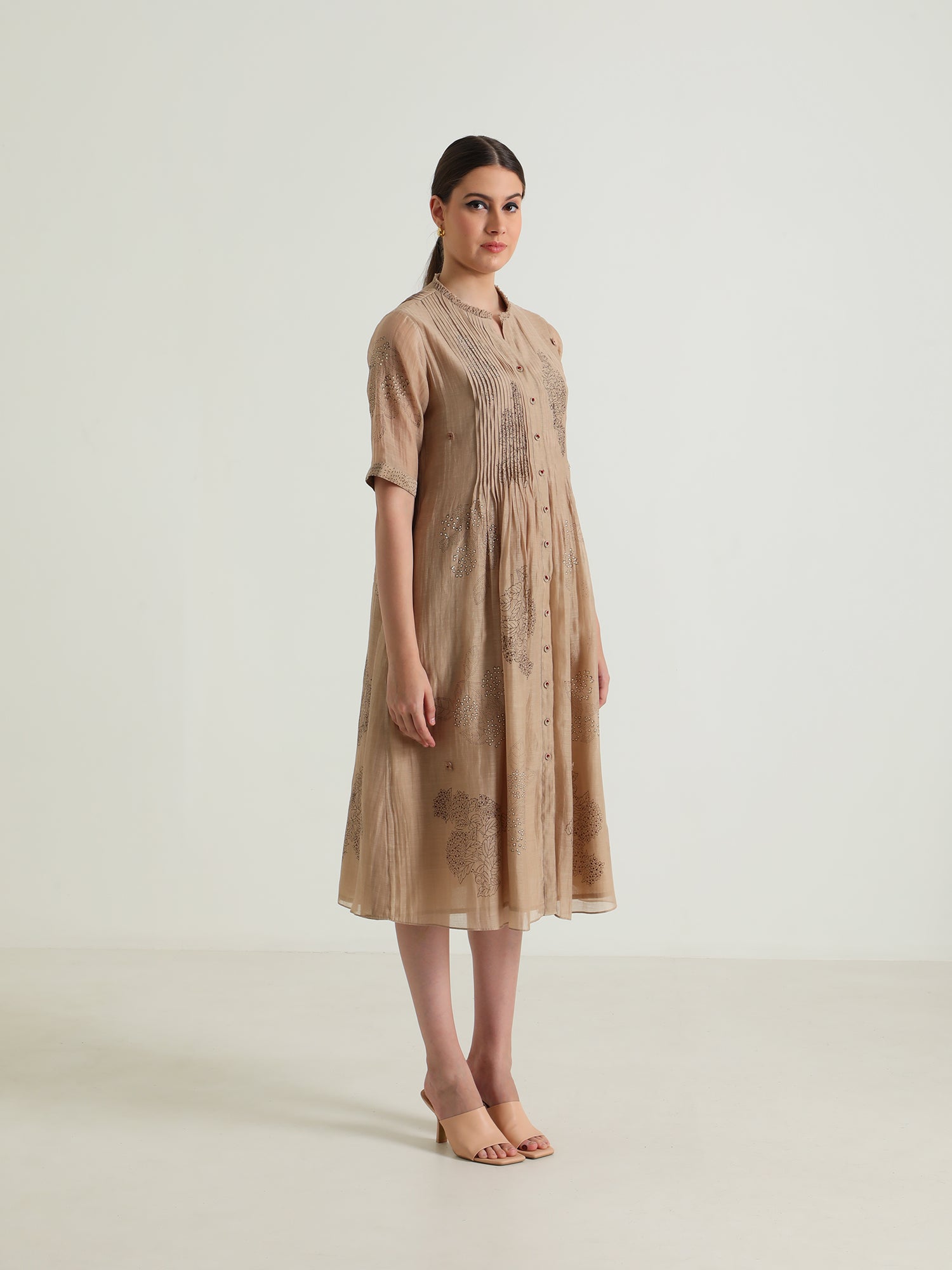 Pleated Dress In Cotton Chanderi