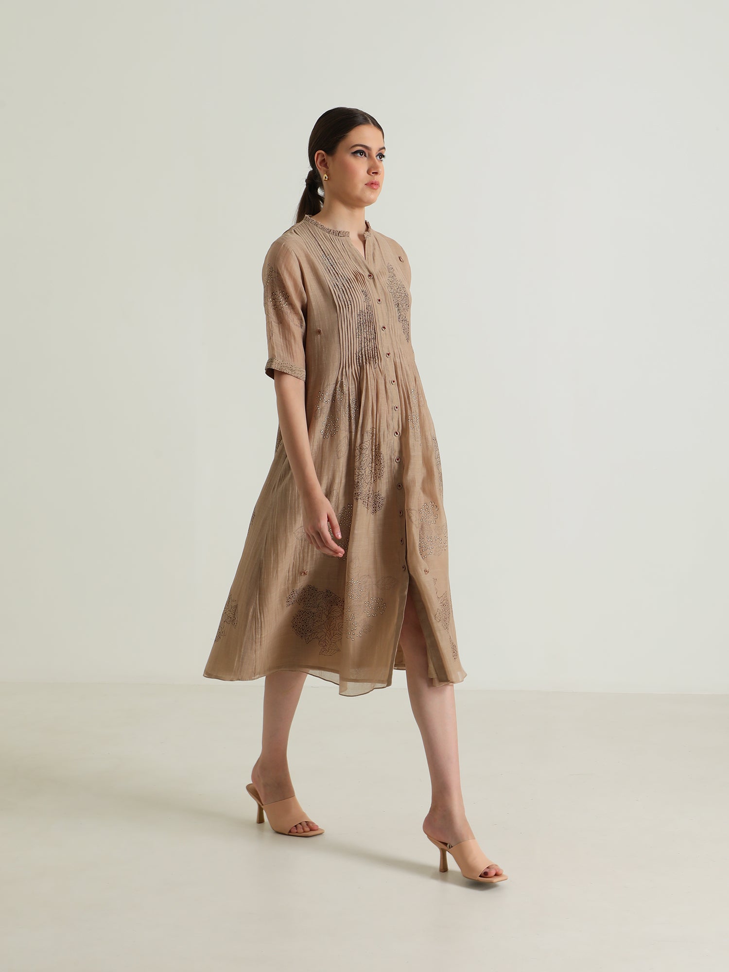 Pleated Dress In Cotton Chanderi