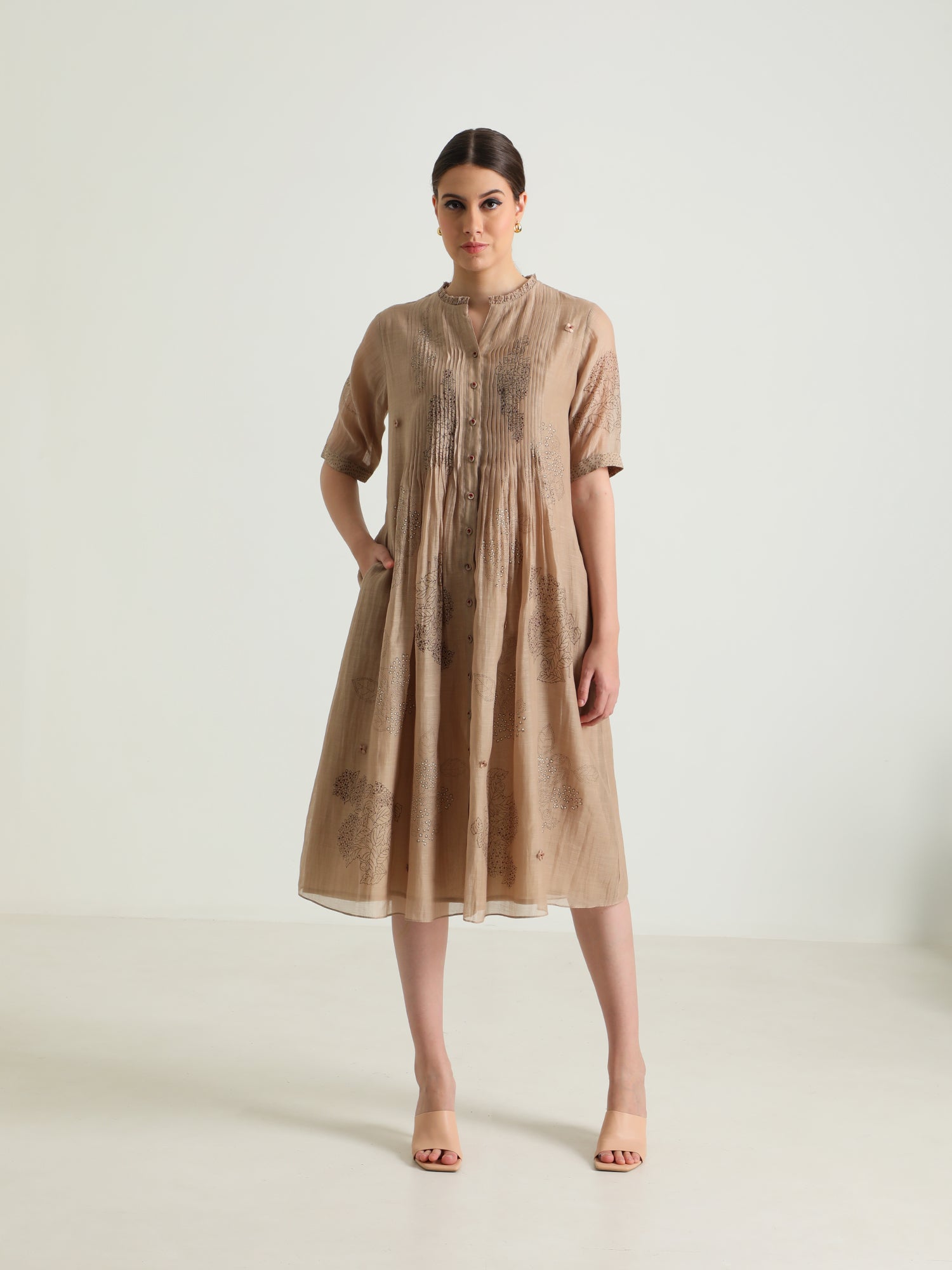 Pleated Dress In Cotton Chanderi