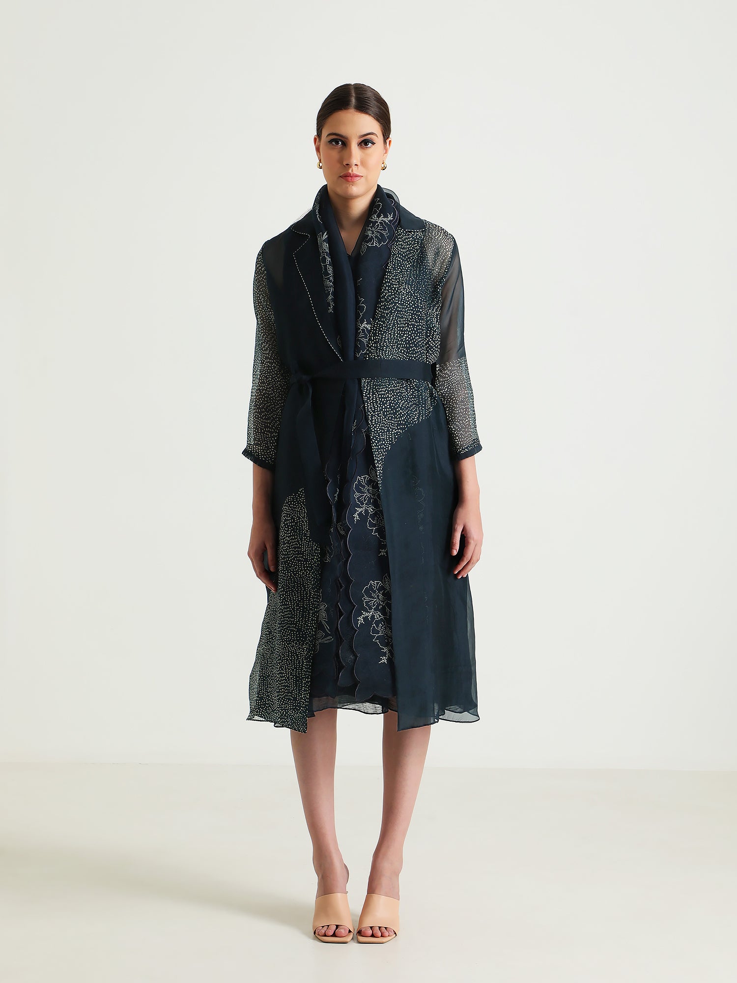 Indigo Printed Organza Jacket Dress