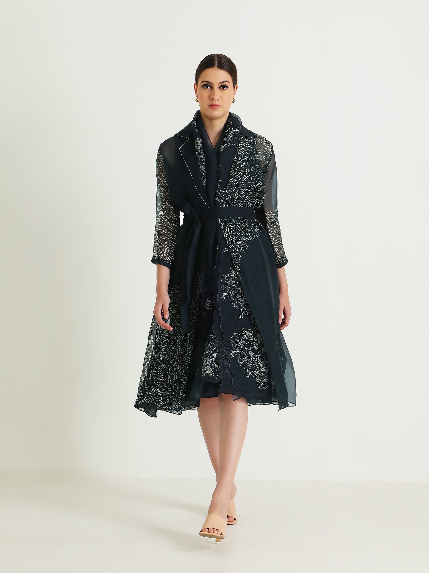 Indigo Printed Organza Jacket Dress