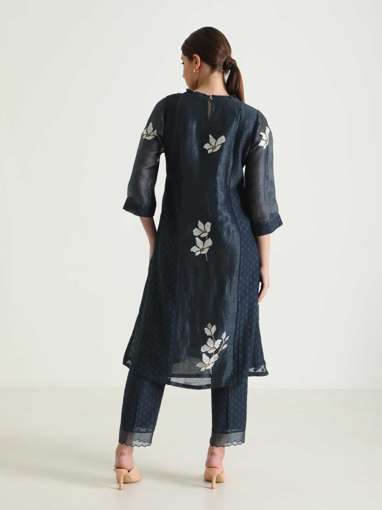 Indigo Tunic In Brocade And Straight Pants With Dupatta