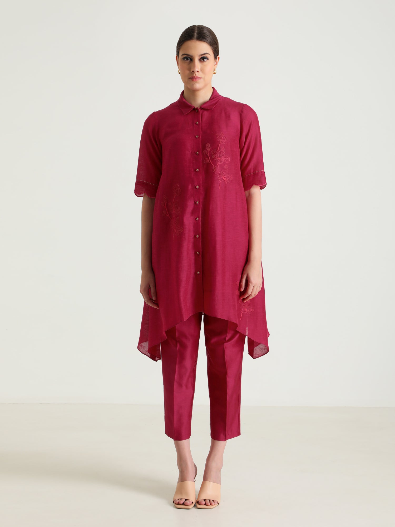 Fuchsia Tunic And Silk Chanderi Pants