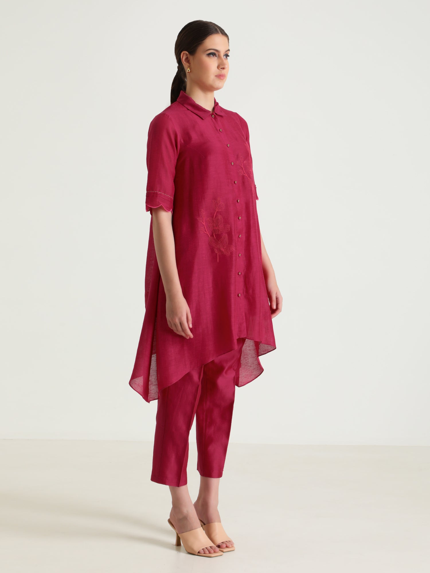 Fuchsia Tunic And Silk Chanderi Pants