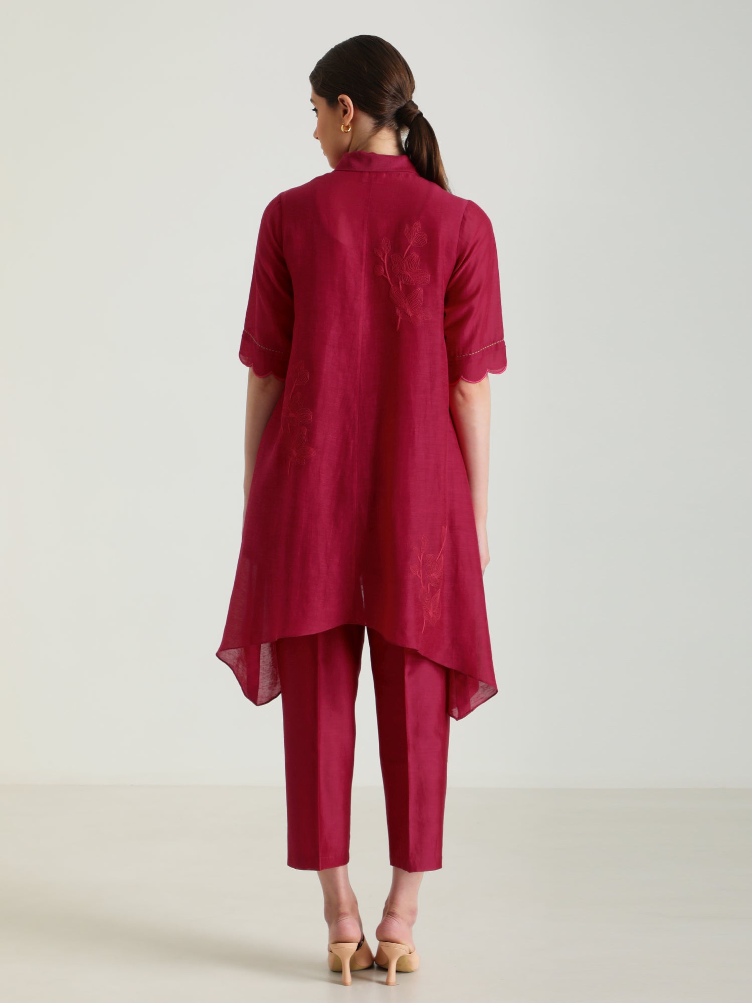 Fuchsia Tunic And Silk Chanderi Pants