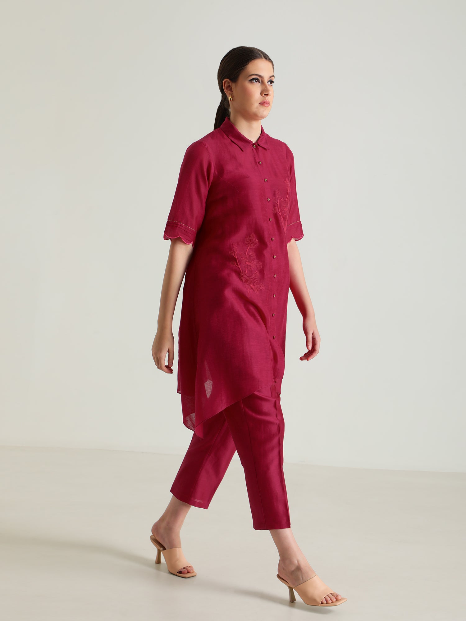 Fuchsia Tunic And Silk Chanderi Pants