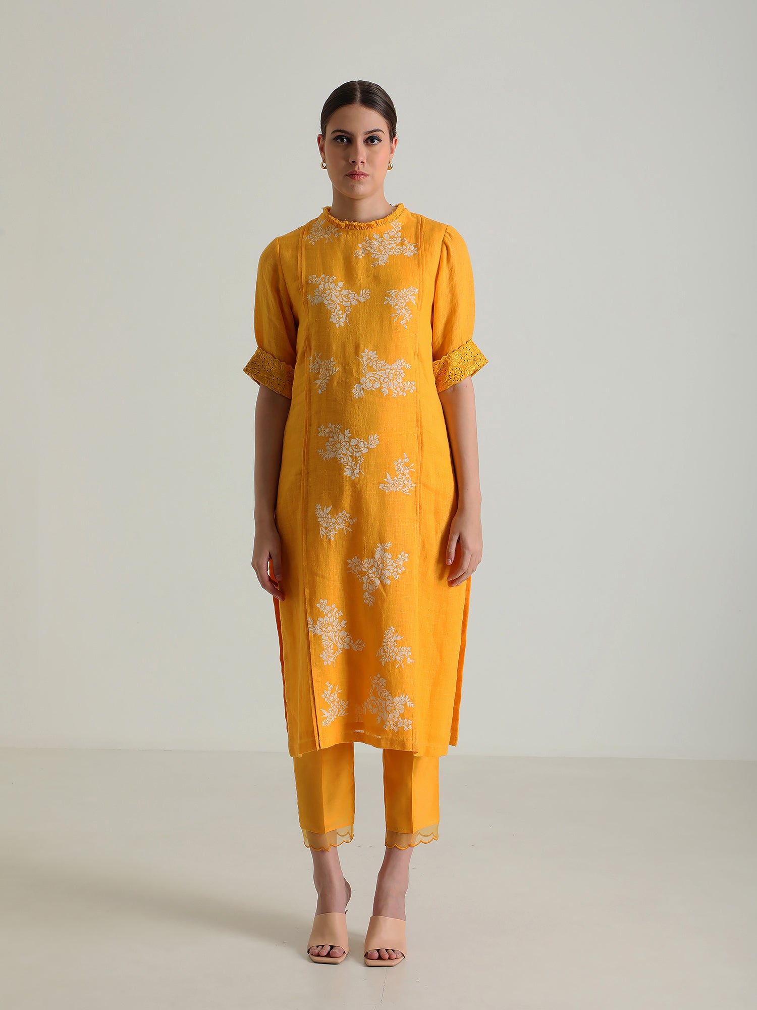 Mustard Tunic & Silk Chanderi Pants Without Dupatta