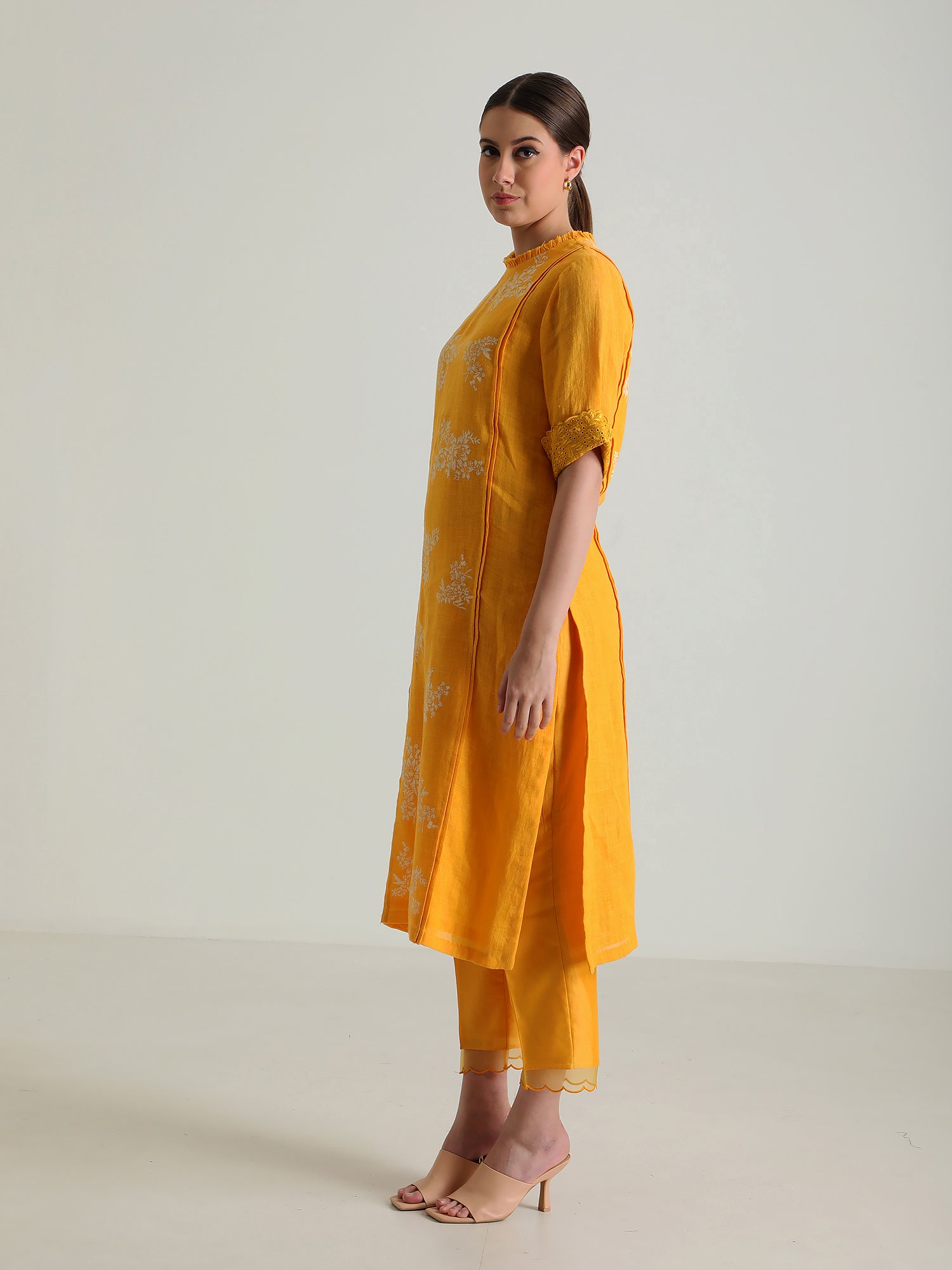 Mustard Tunic & Silk Chanderi Pants Without Dupatta