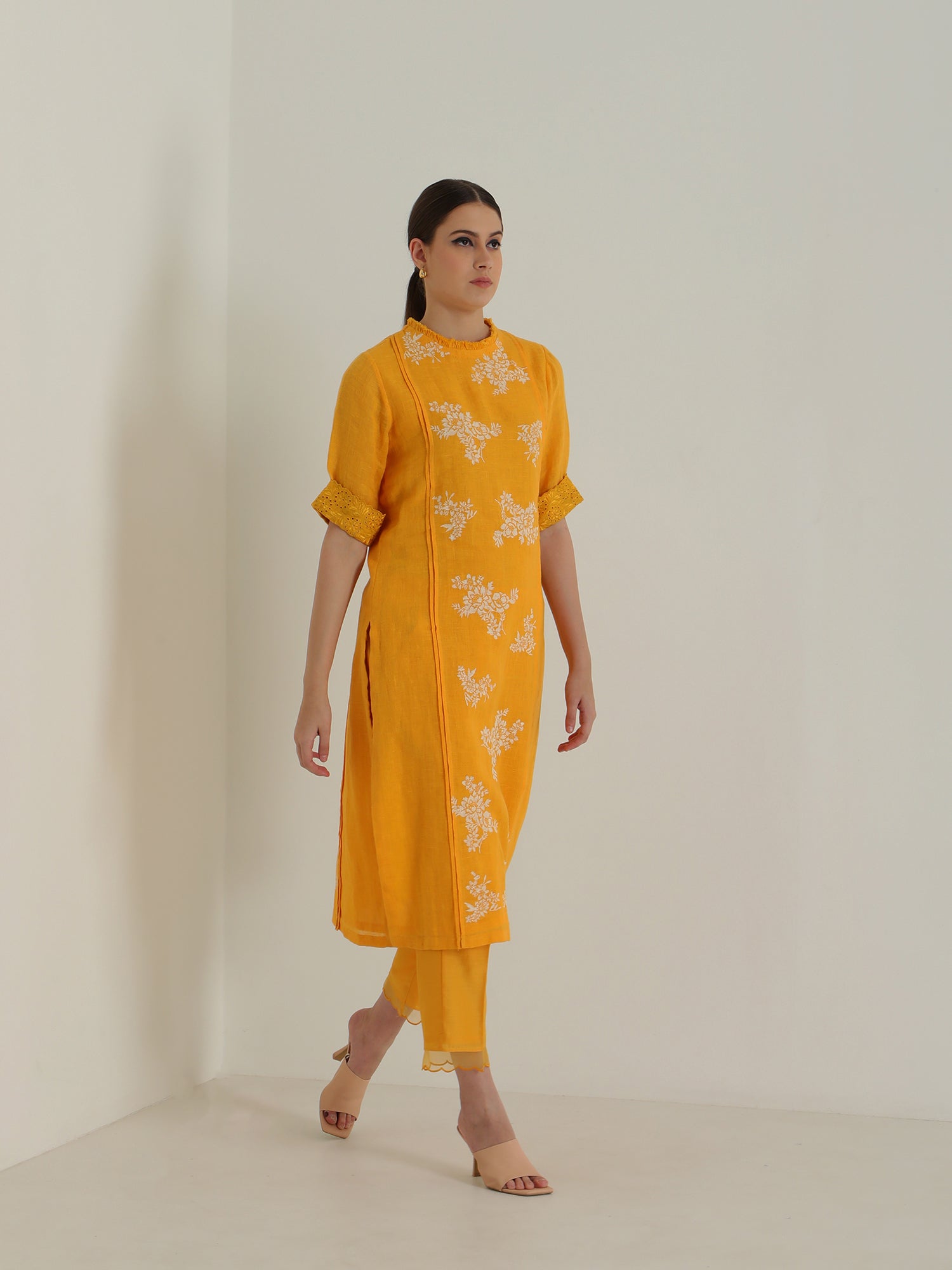 Mustard Tunic & Silk Chanderi Pants Without Dupatta