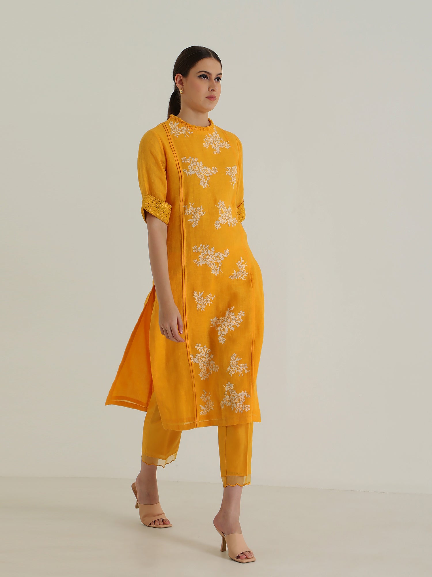 Mustard Tunic & Silk Chanderi Pants Without Dupatta